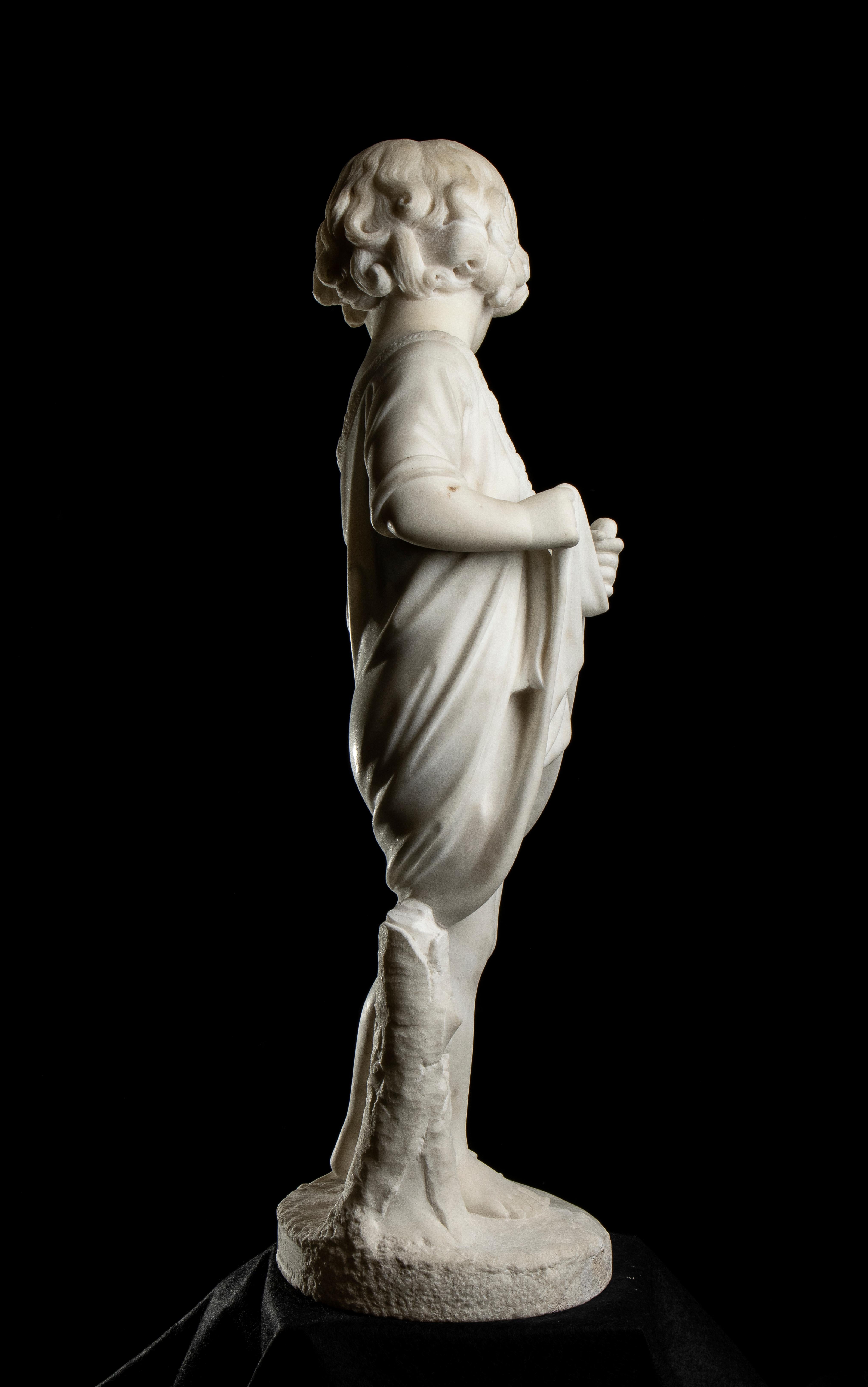 White Marble Italian Sculpture of Young Fisherman Signed And Dated Guliani 1871 For Sale 5