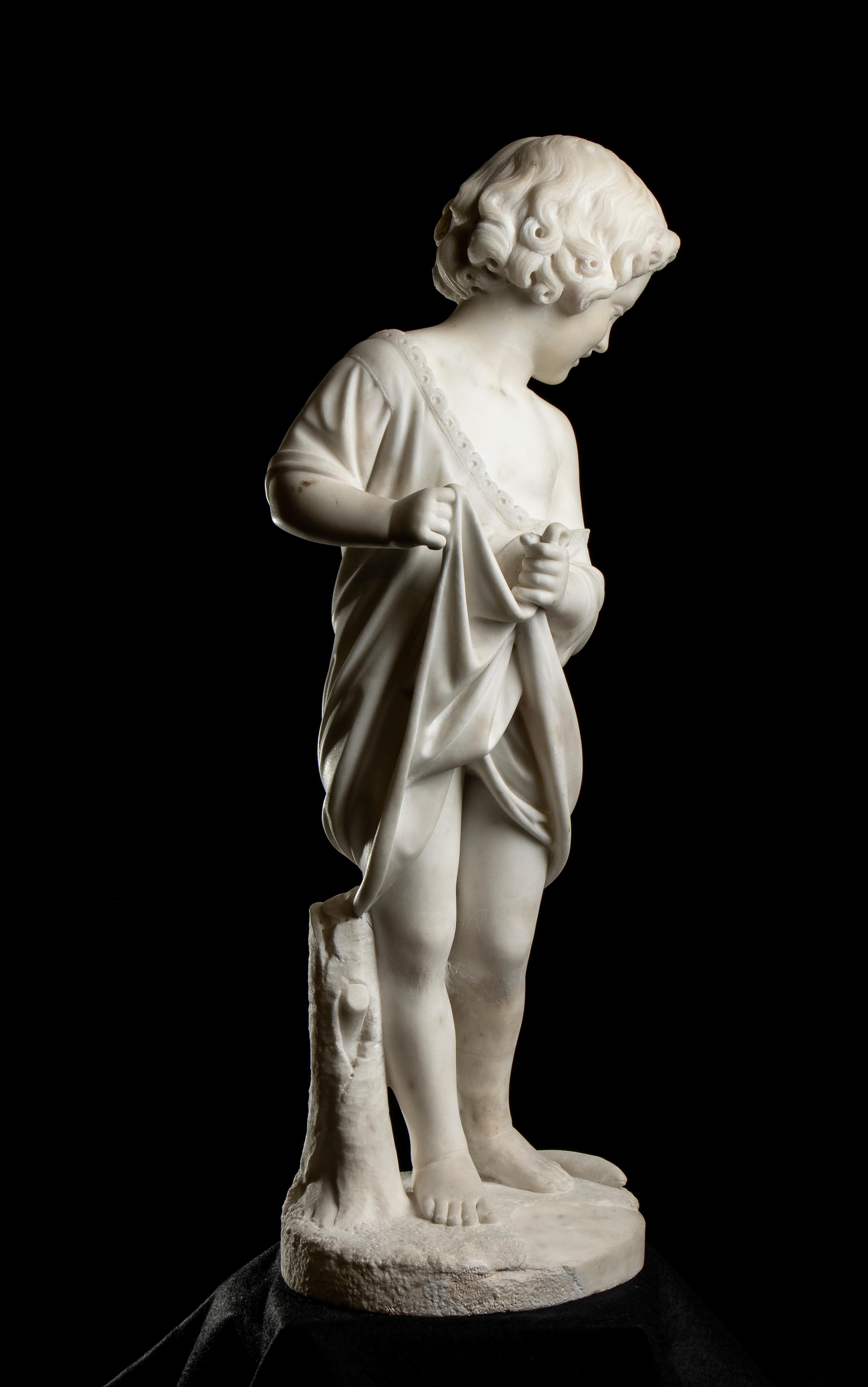 White Marble Italian Sculpture of Young Fisherman Signed And Dated Guliani 1871 For Sale 7