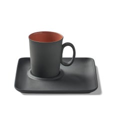 Fıgures 0&0 Handle Espresso Cup Wıth Saucer Set Of 2 Black - Black &Coral