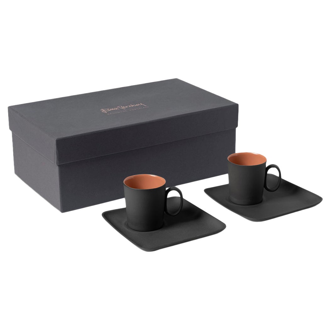 Fıgures 0&0 Handle Espresso Cup Wıth Saucer Set Of 2 Black - Black &Coral