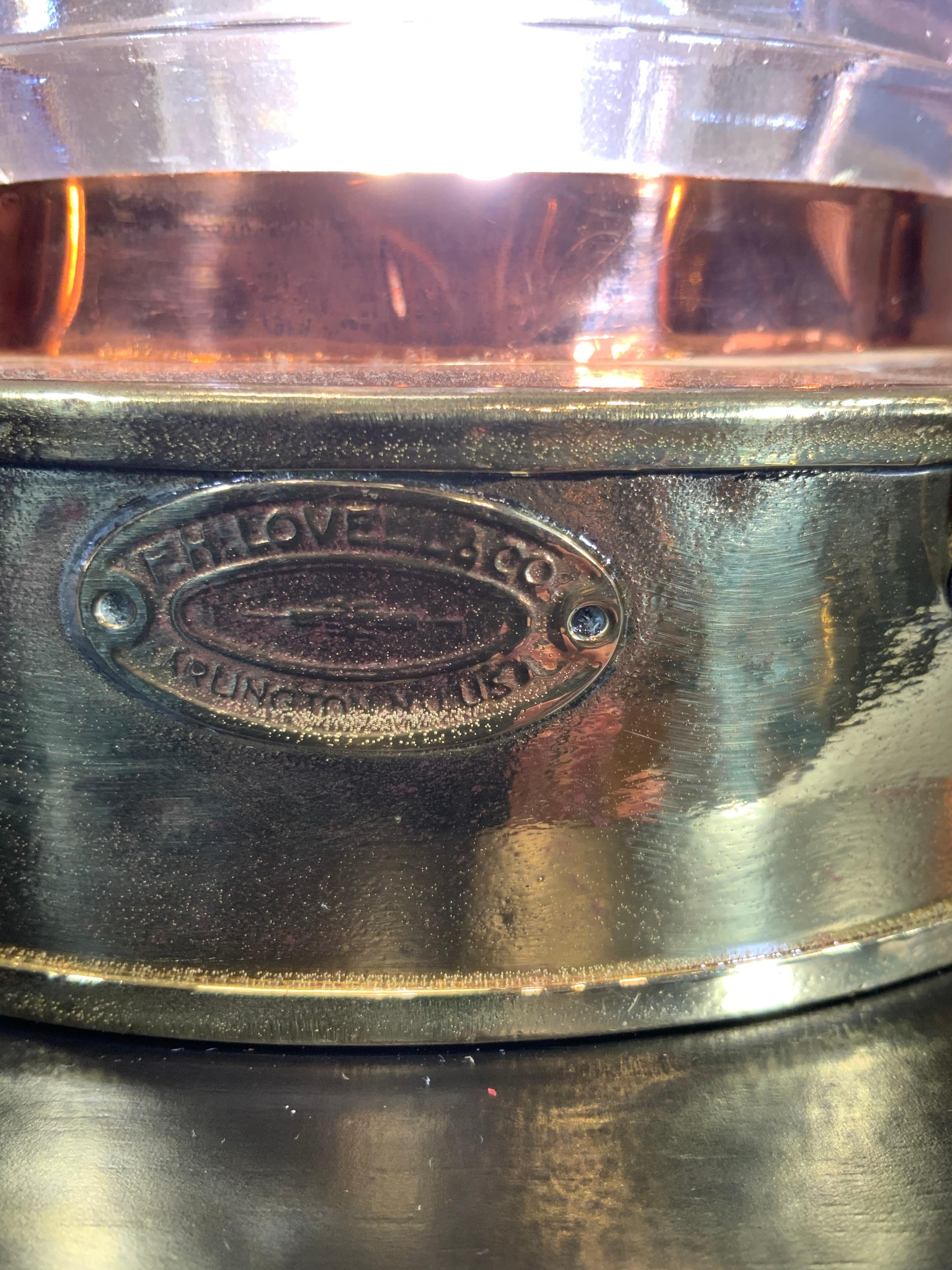 F.H. Lovell Co. Solid Brass Ships Lantern with Fresnel Glass Lens In Good Condition For Sale In Norwell, MA