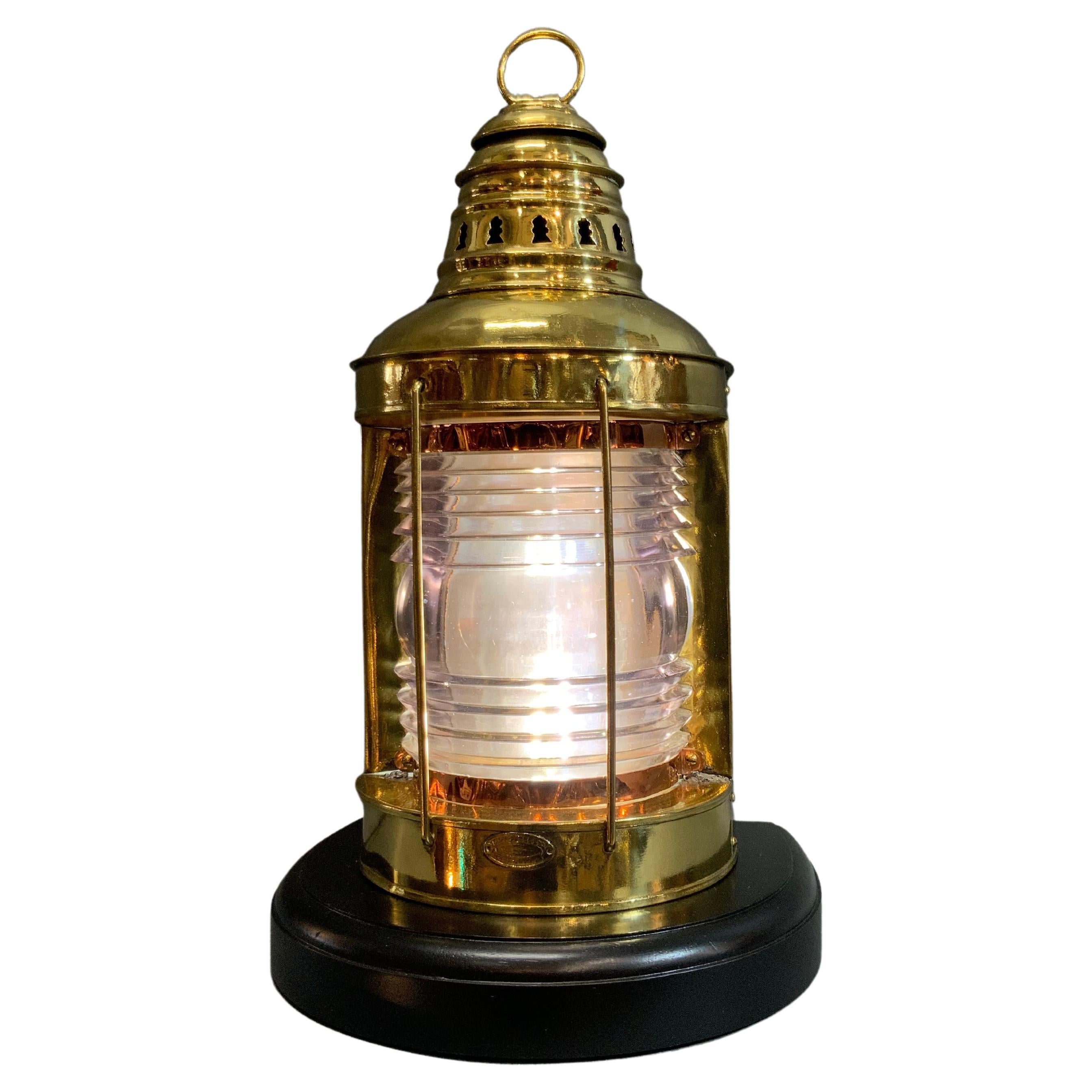 F.H. Lovell Co. Solid Brass Ships Lantern with Fresnel Glass Lens For Sale