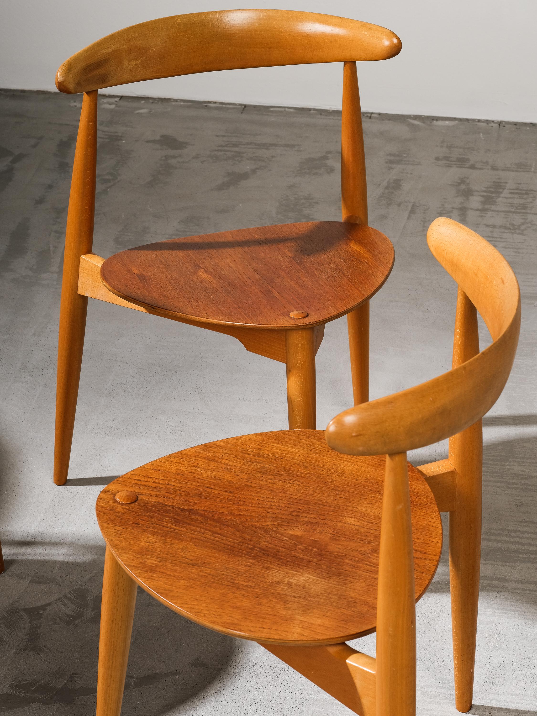 Danese Sedie da pranzo modello FH4103 Heart di Hansen per Fritz Hansen, Danimarca, anni '50 in vendita