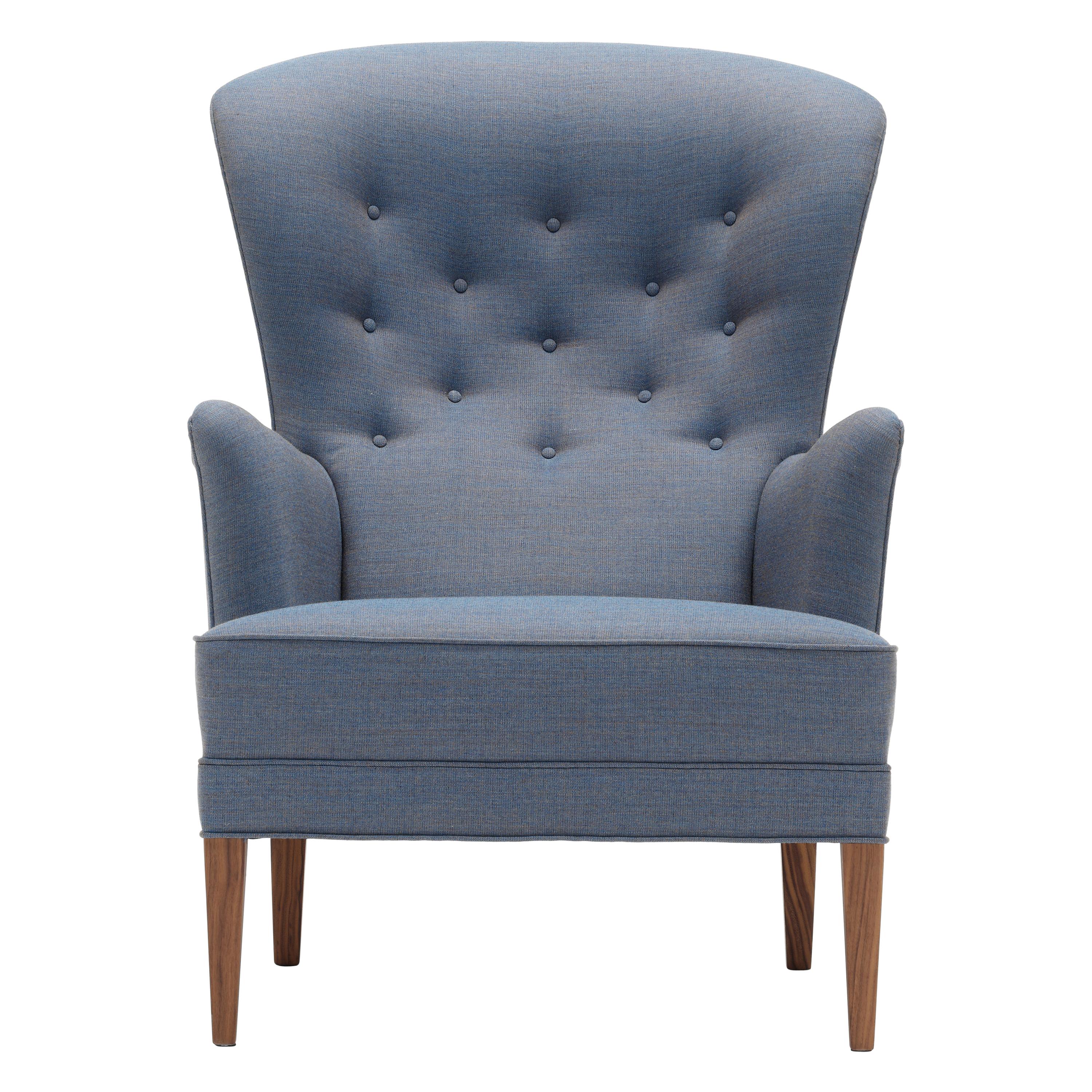 Blue (Kvadrat Canvas 734) FH419 Heritage Chair in Walnut Oil by Frits Henningsen