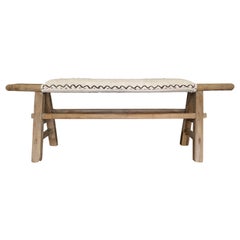 Banc Kilim ancien en bois d'orme de Shandong et bois naturel FI