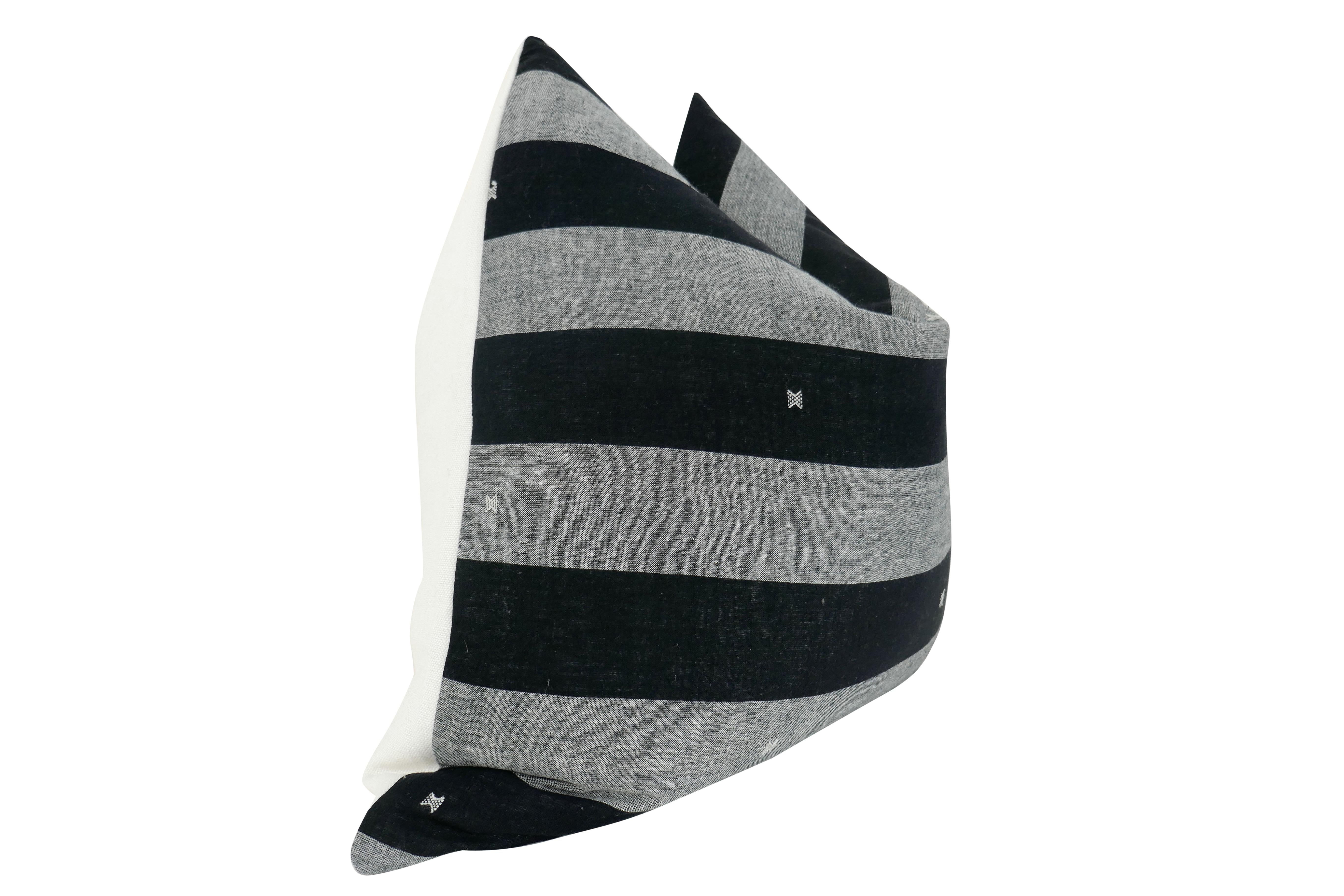 Hand-Crafted FI Custom Hand-Spun Silk & Wool Stripe & Motif Pillow For Sale