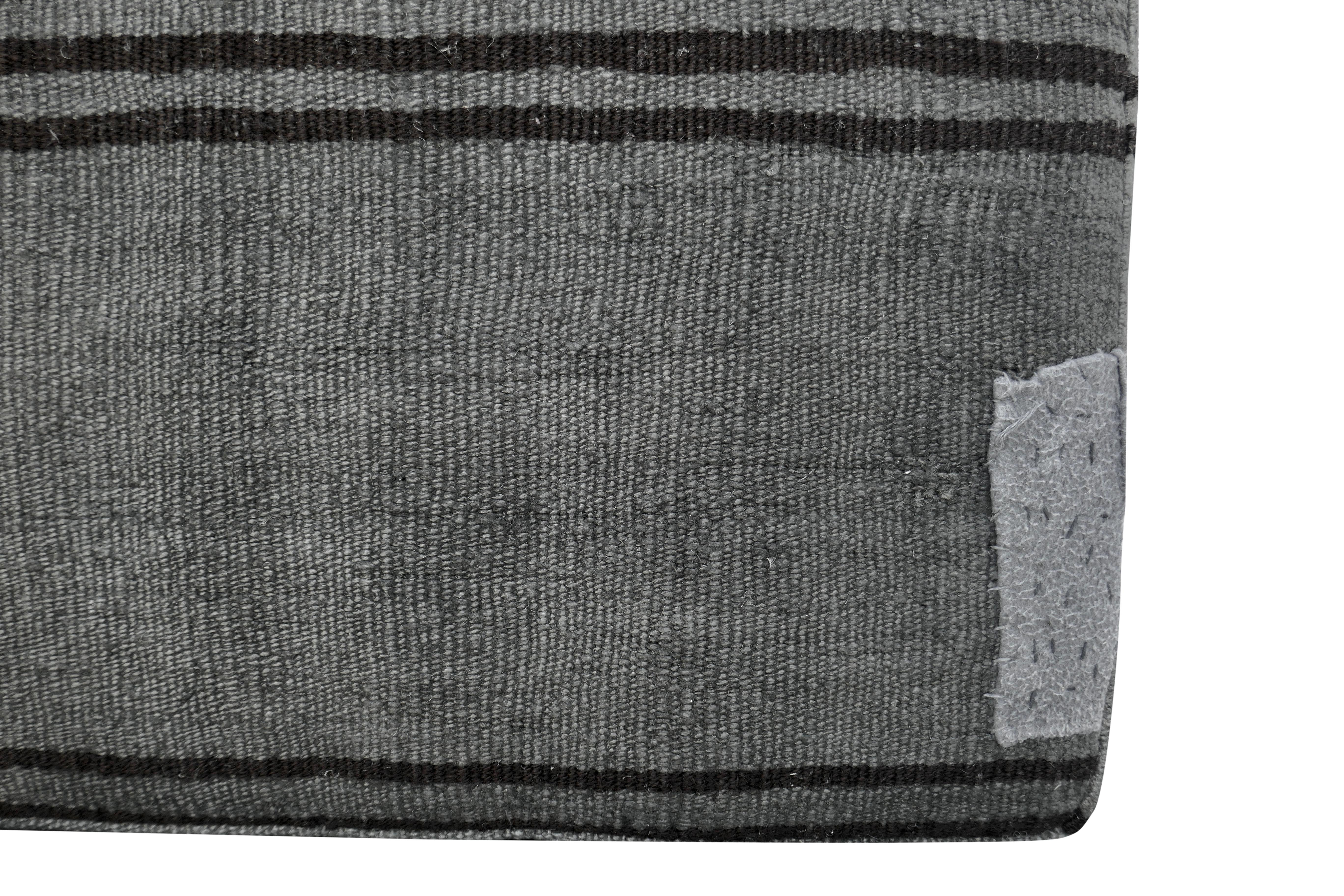 Mid-20th Century FI Custom Vintage Berber Tribal Kilim Wool Ottoman, Charcoal Gray For Sale