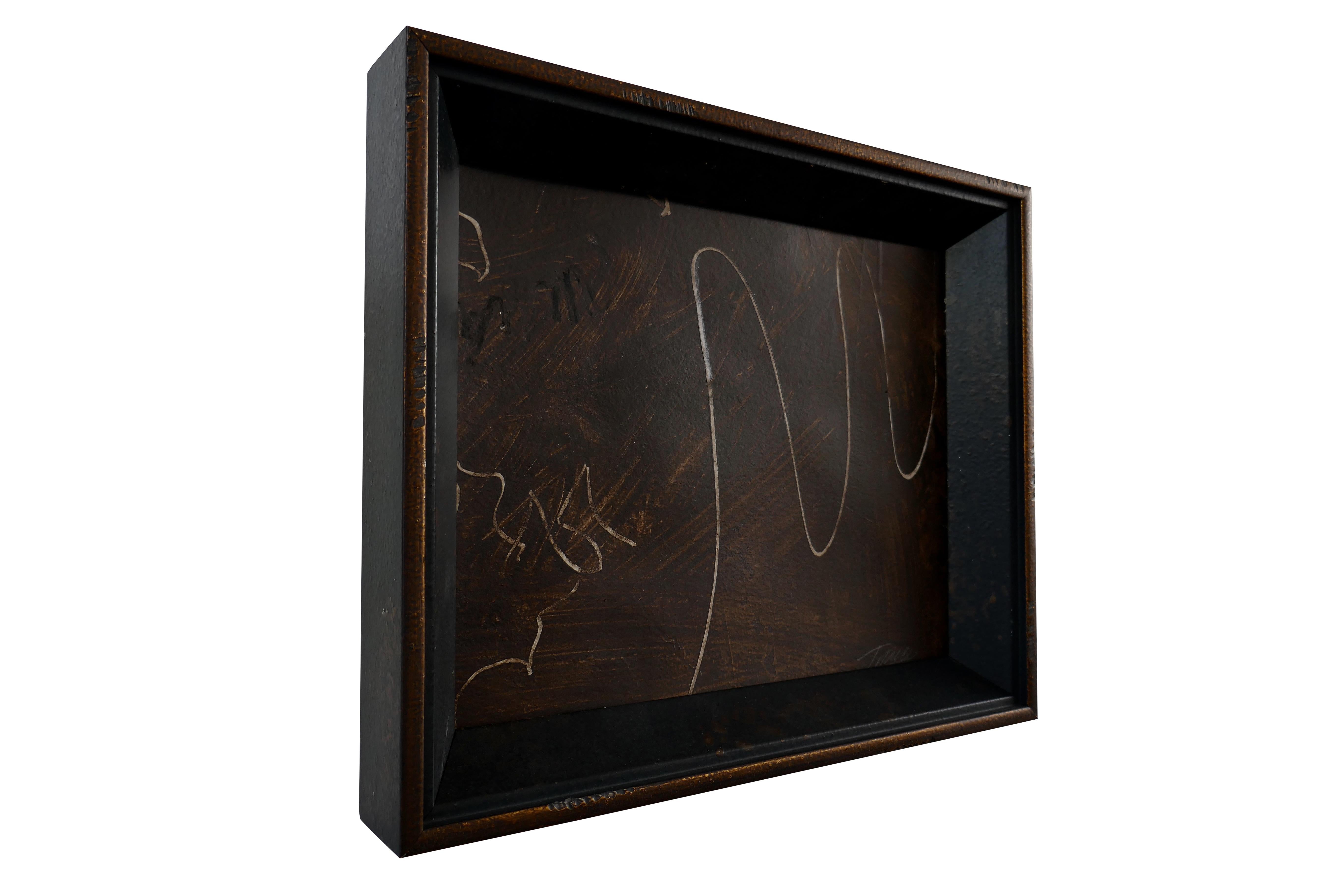 FI Gallery original one-of-one hand created & signed art piece by Tammy Price. Premium solid wood glass encased frame in matte black with gold tone accent. Multi shades predominantly of earthy terrain brown's. Mediums of acrylic, ink and charcoal.
