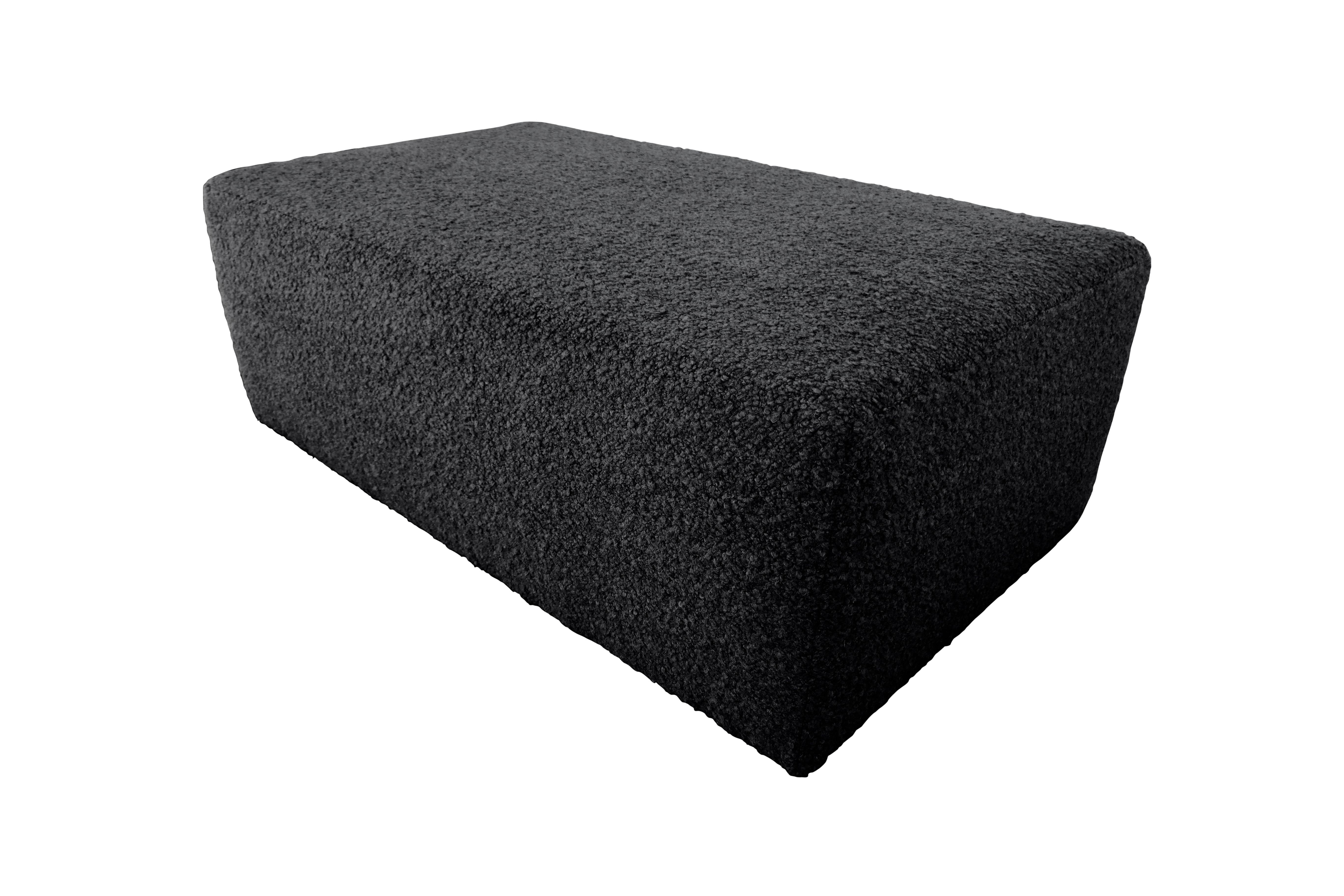 FI custom individually hand-crafted premium ottoman collection. Created from ultra-luxe silky soft textural shearling textile, shown in Obsidian Black color way. Fully cushioned, solid wood inner-frame, superb quality. All soft and safe edges and