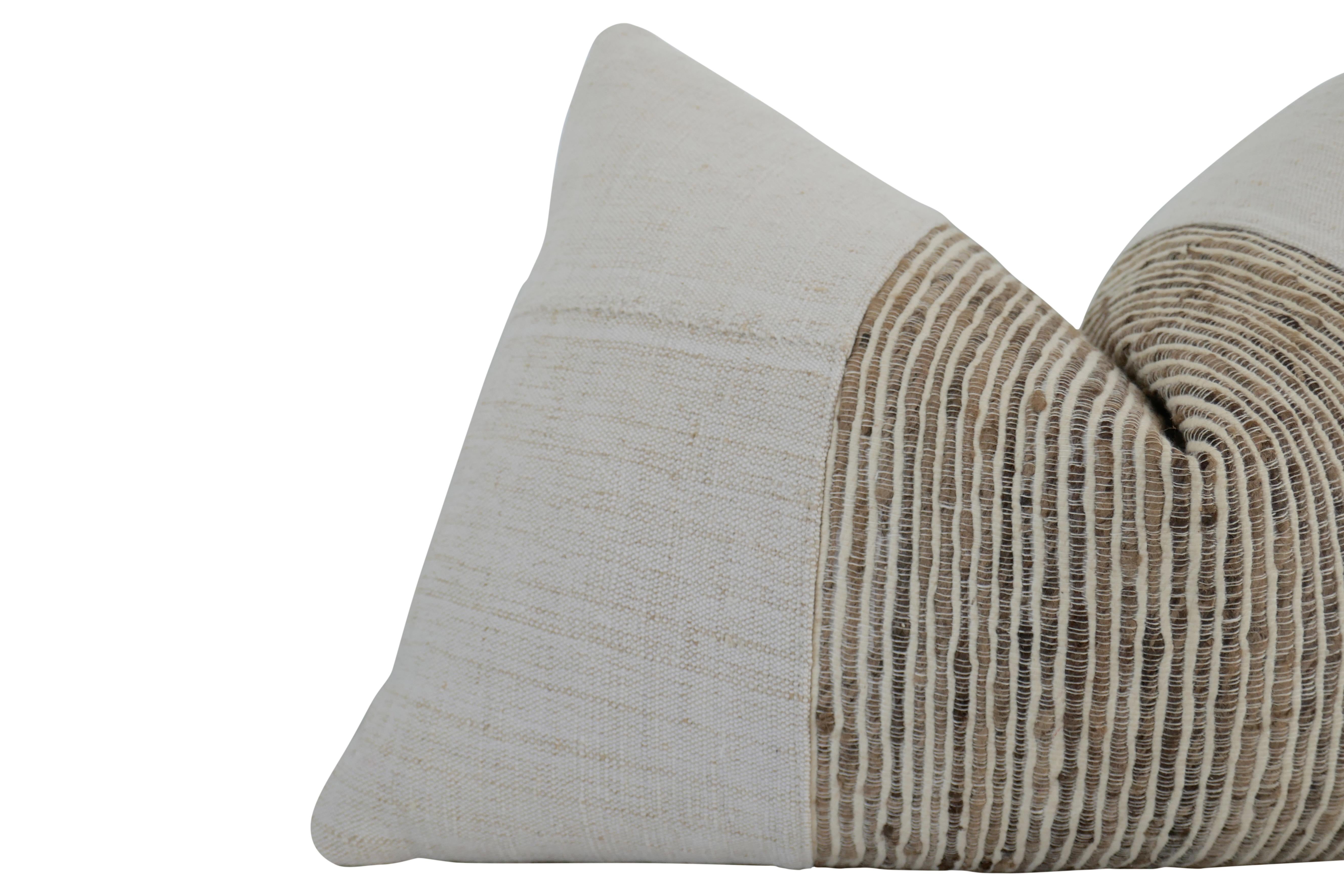 Hand-Crafted FI Vintage Hand-Spun French Linen & Italian Rolled Silk Pillow For Sale