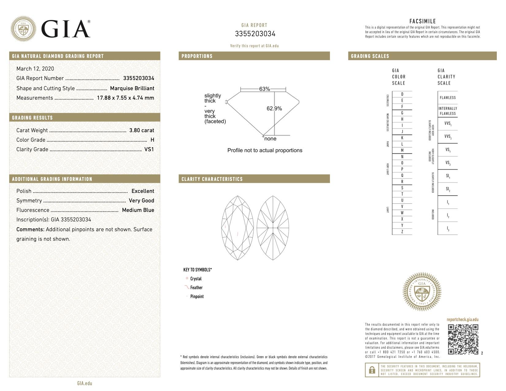 FIA zertifizierter eleganter 3,80 Karat Marquise-Diamantring im Angebot 1