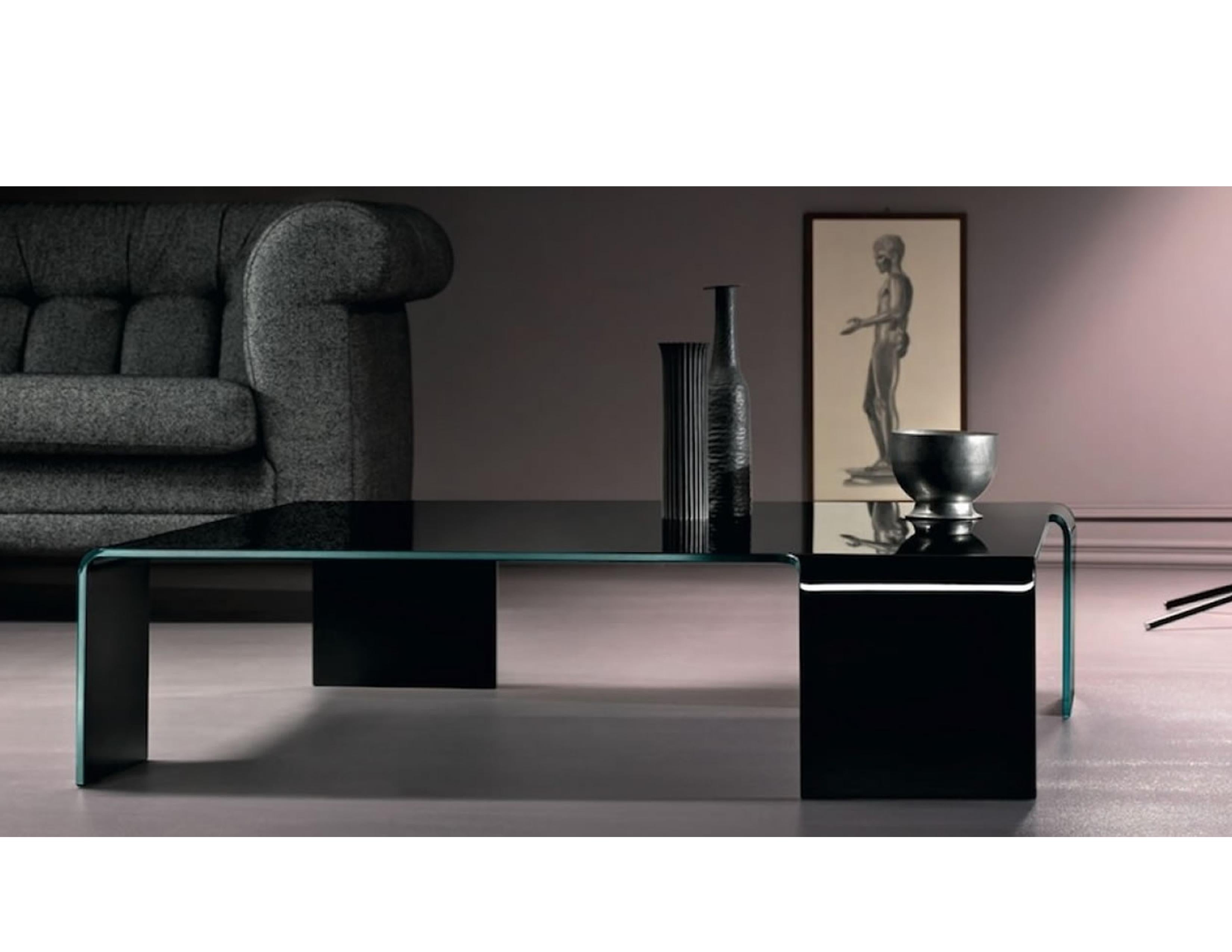 Italian Fiam Black Neutra Glass Coffee Table in Stock