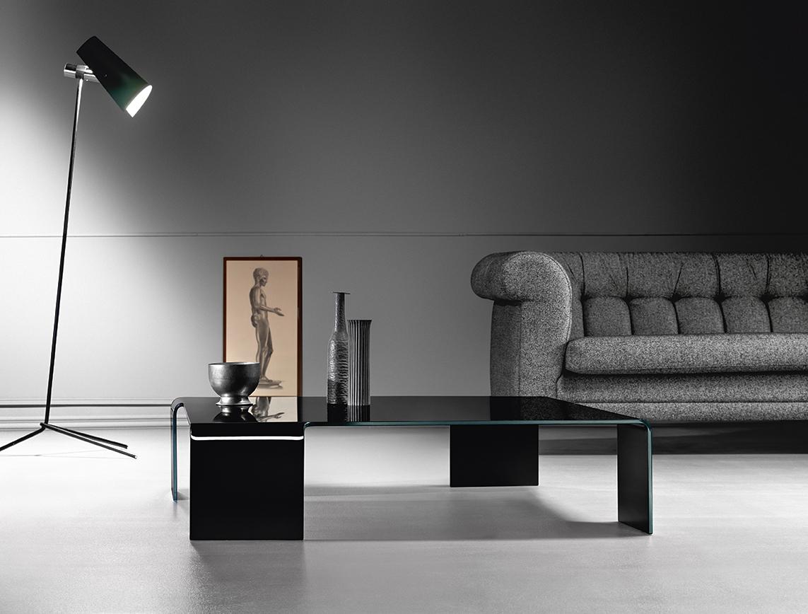 Fiam Black Neutra Glass Coffee Table in Stock In Excellent Condition In New York, NY