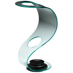 Fiam Cobra 016 Umbrella Stand in Curved Glass with Metal Base, by Elio Vigna