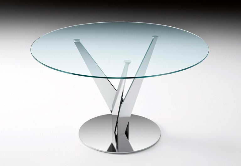 Modern Fiam Epsylon 4200/AC Round Table Transparent glass top by Fabio Di Bartolomei For Sale