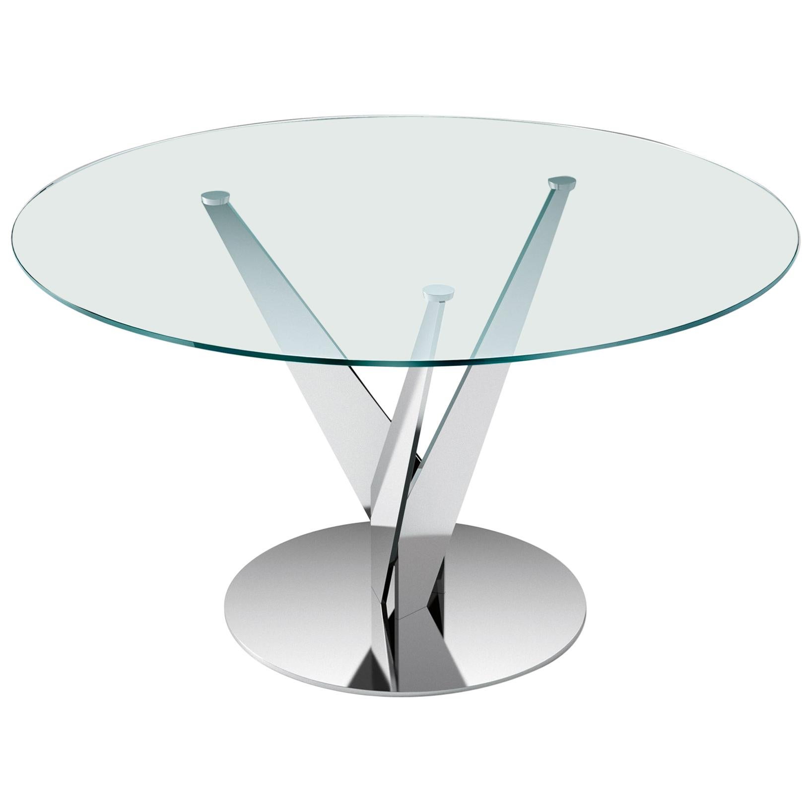 Fiam Epsylon 4210/AC Round Table in Transparent Glass Top by Fabio Di Bartolomei