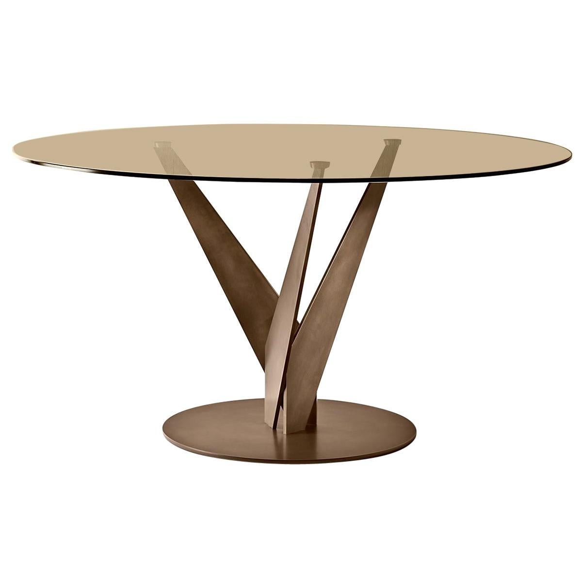 Fiam Epsylon  Round Table in Bronze Glass Top, by Fabio Di Bartolomei