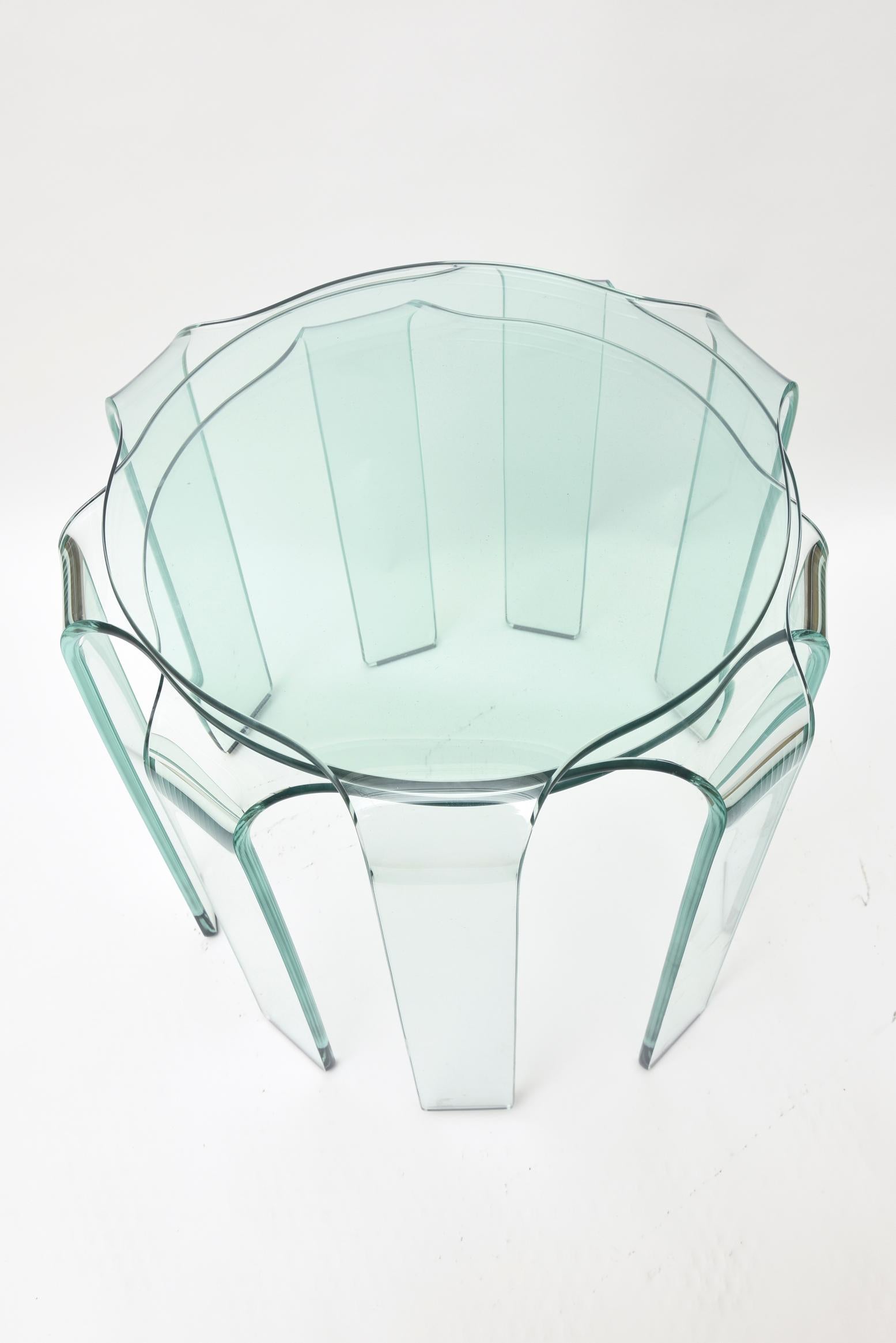 Italian Fiam Glass Nesting Tables Set of Three