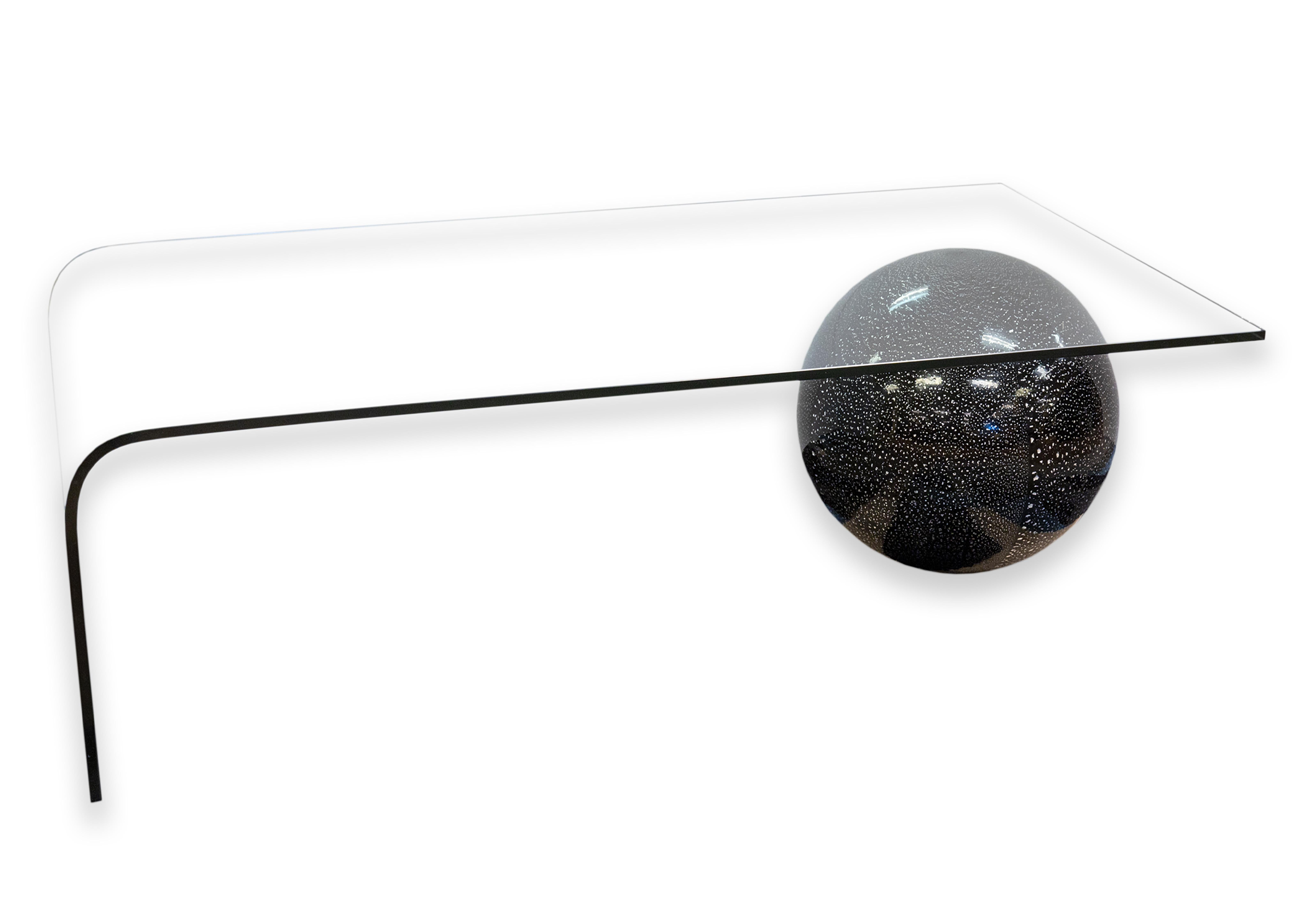 Italian Fiam Italia 1980s Glass Waterfall Cocktail Coffee Table with Black Sphere Base