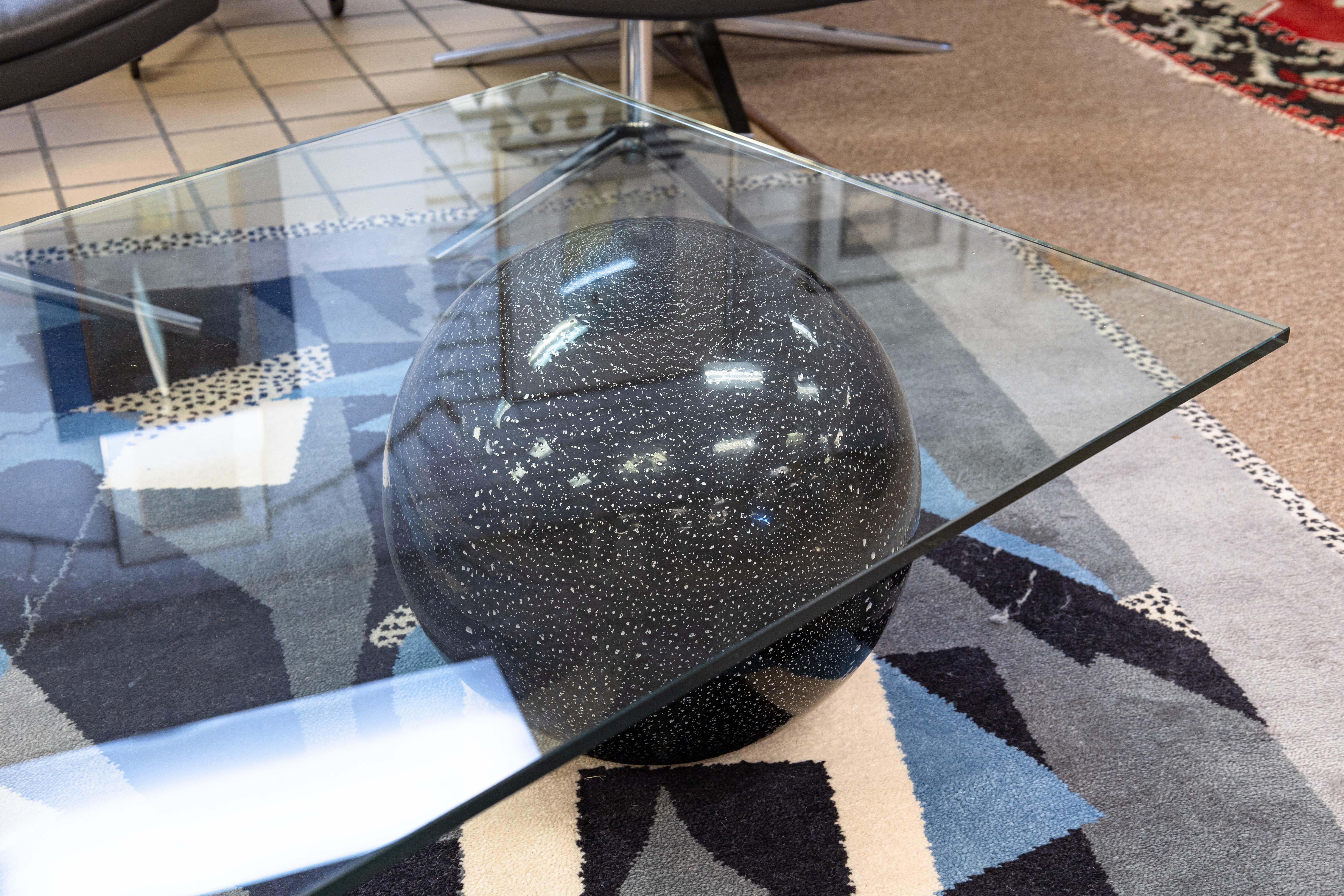 Late 20th Century Fiam Italia 1980s Glass Waterfall Cocktail Coffee Table with Black Sphere Base