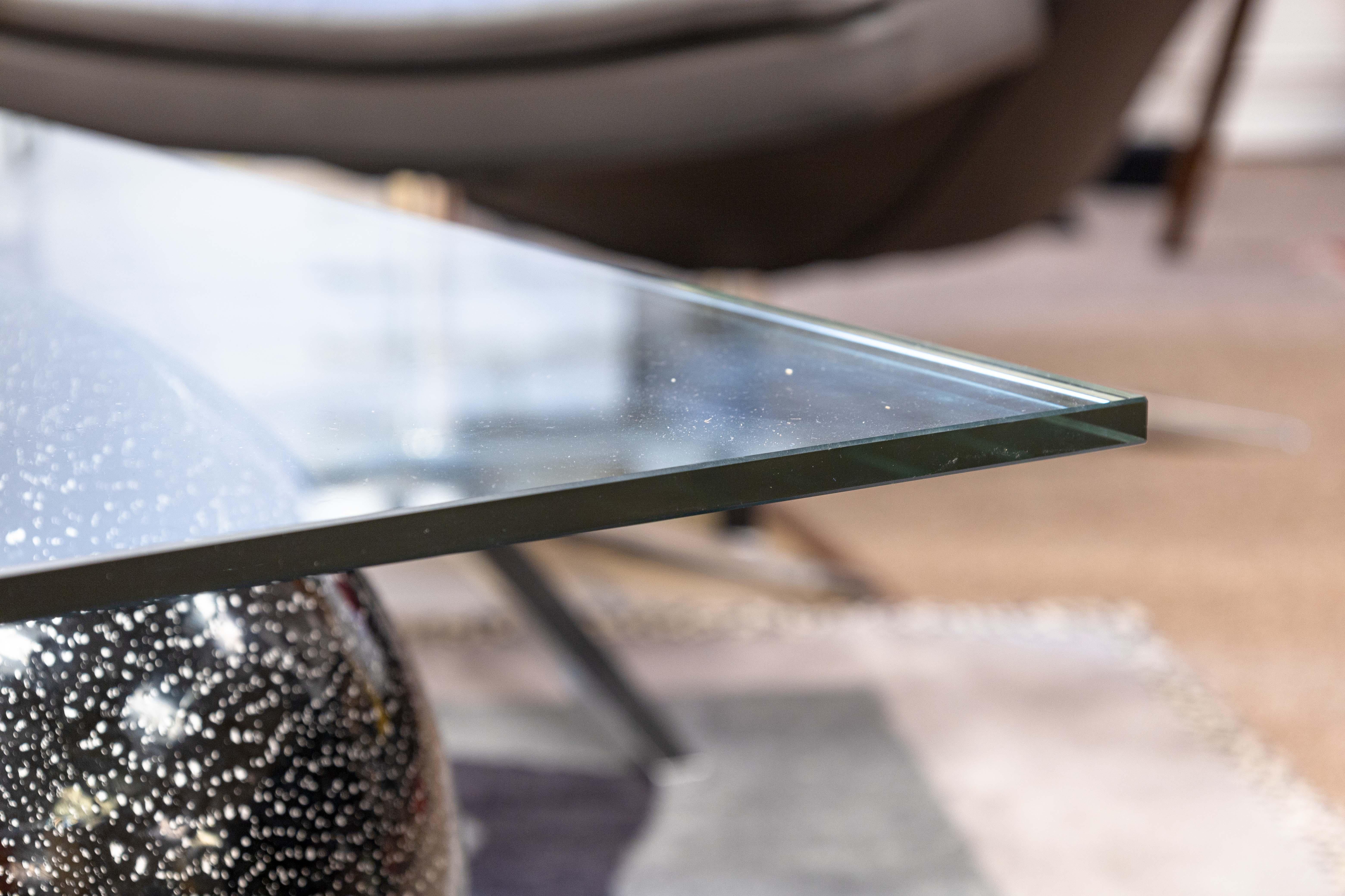 Stone Fiam Italia 1980s Glass Waterfall Cocktail Coffee Table with Black Sphere Base