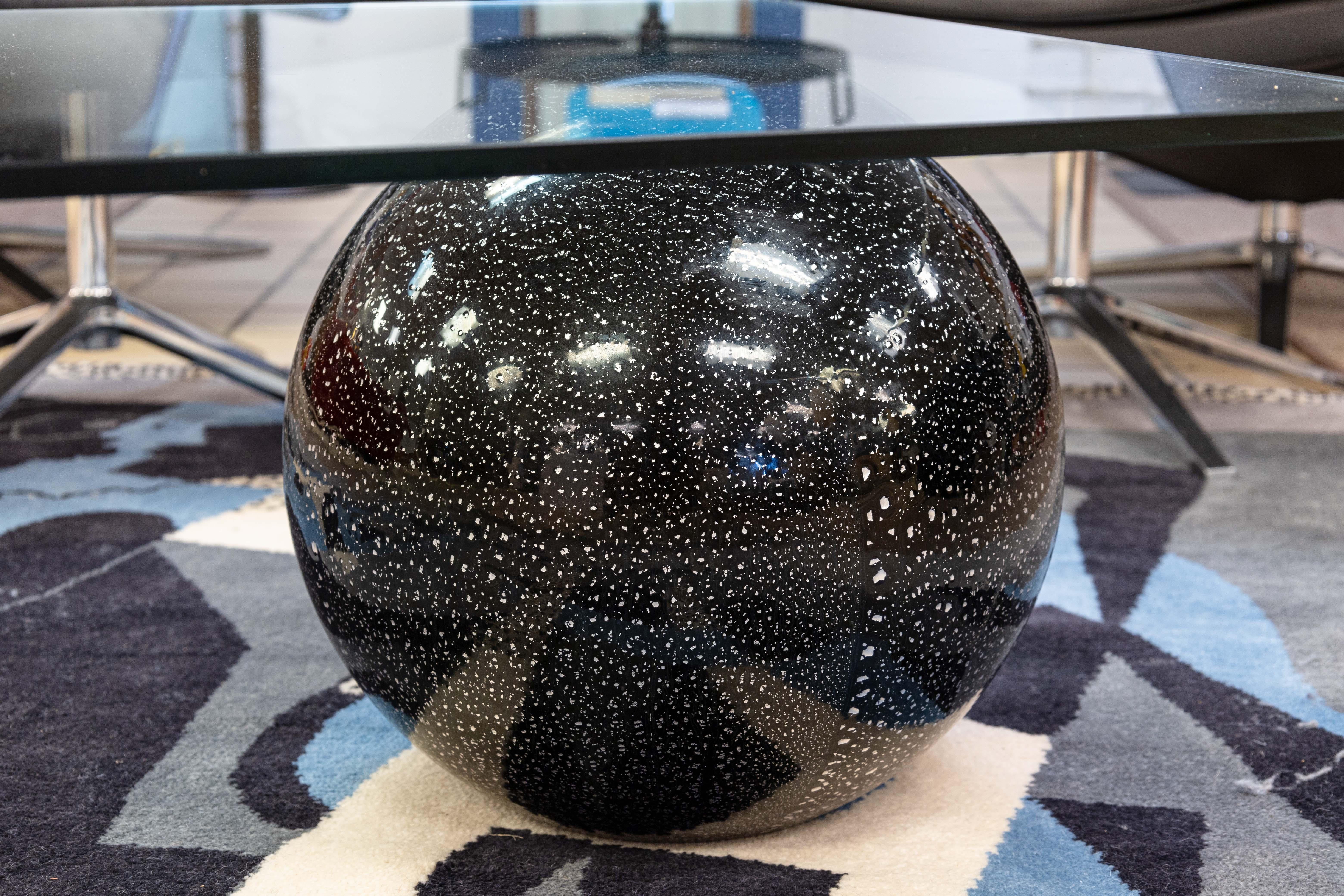 Fiam Italia 1980s Glass Waterfall Cocktail Coffee Table with Black Sphere Base 1