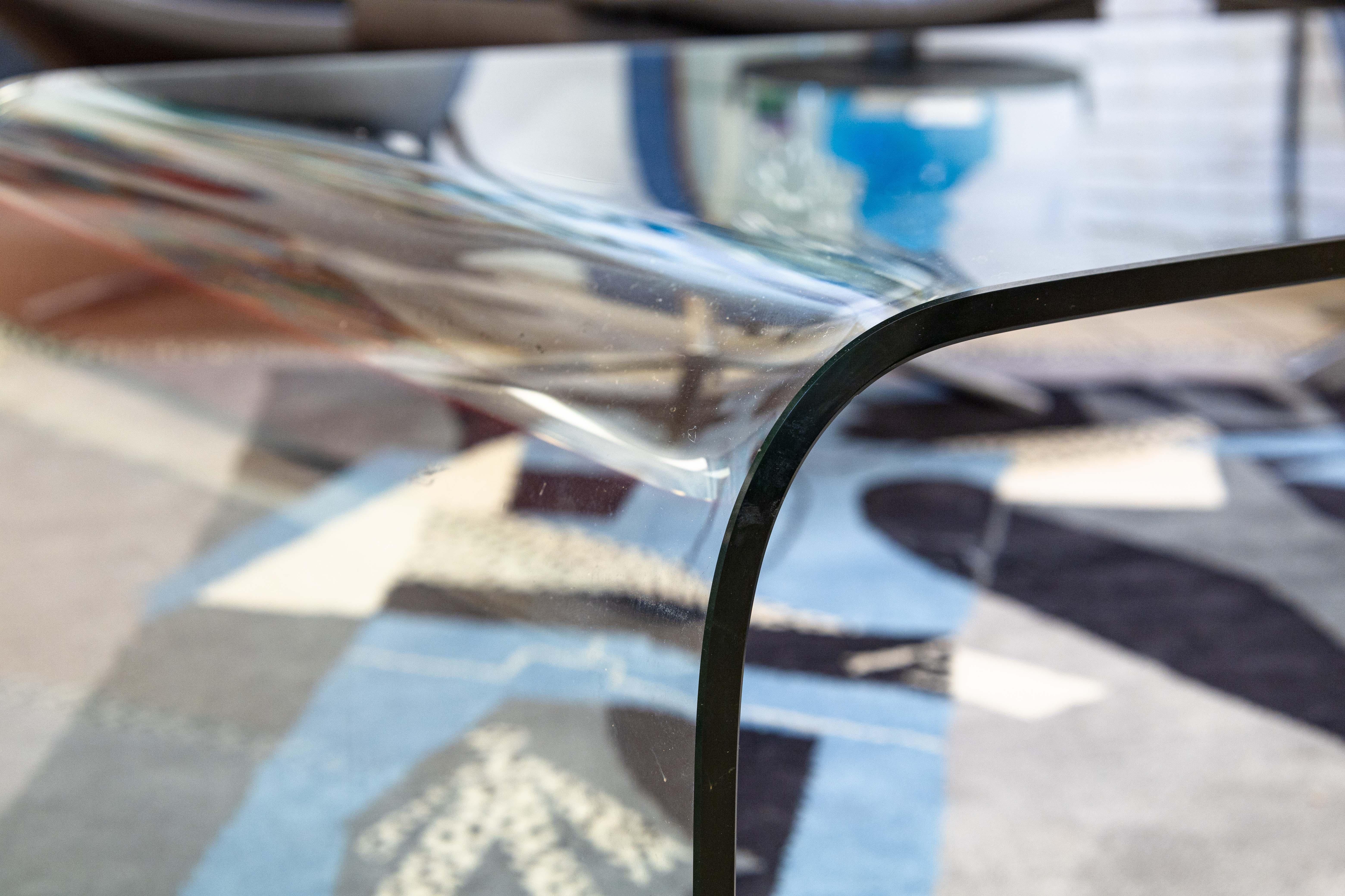 Fiam Italia 1980s Glass Waterfall Cocktail Coffee Table with Black Sphere Base 3