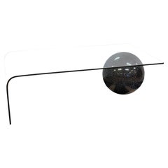Fiam Italia 1980s Glass Waterfall Cocktail Coffee Table with Black Sphere Base