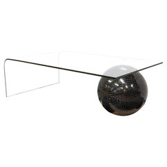 Fiam Italia 1980s Glass Waterfall Cocktail Coffee Table with Black Sphere Base