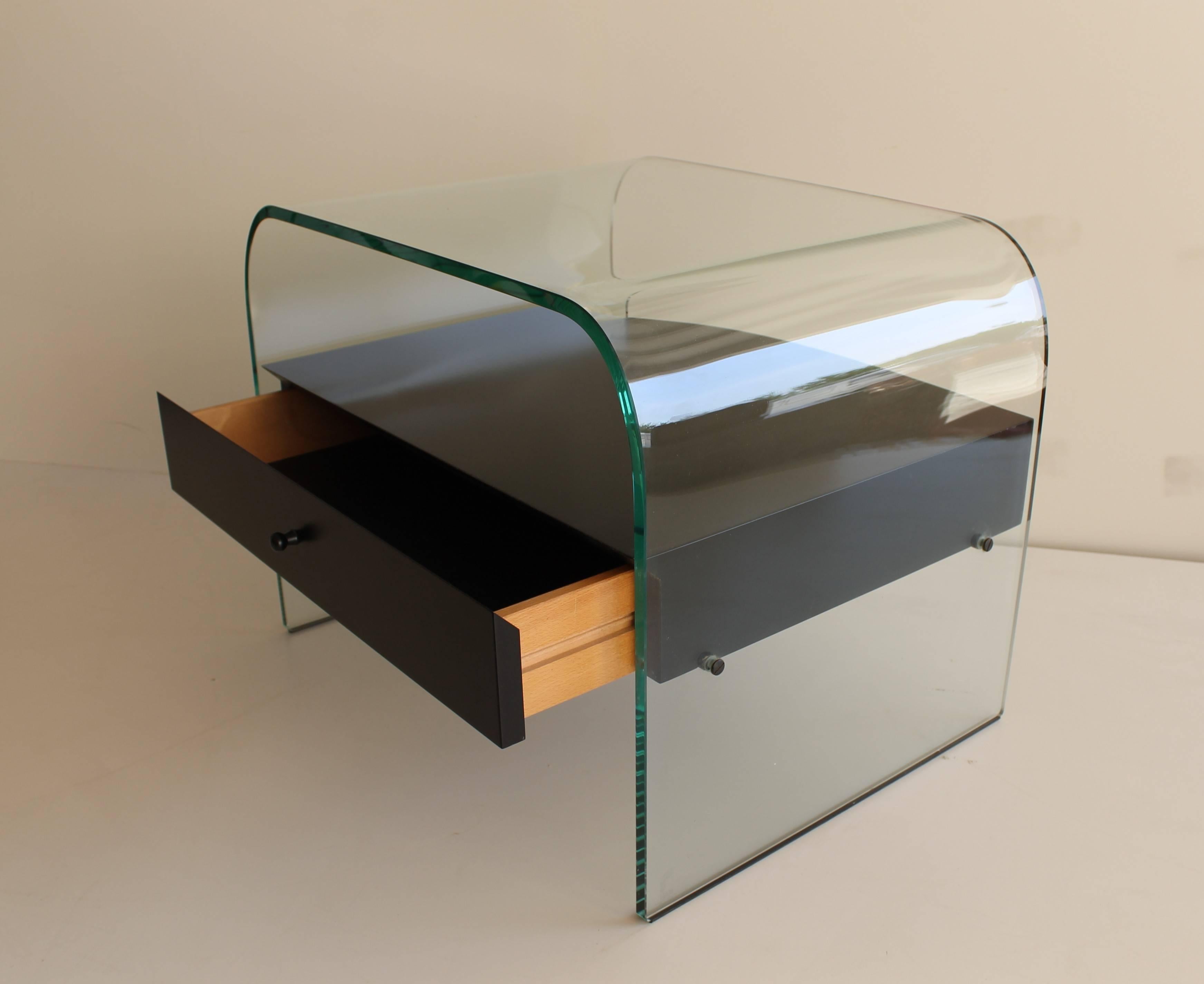 Italian Mid-Century Fiam Italia Curved Glass Nightstand, circa 1980