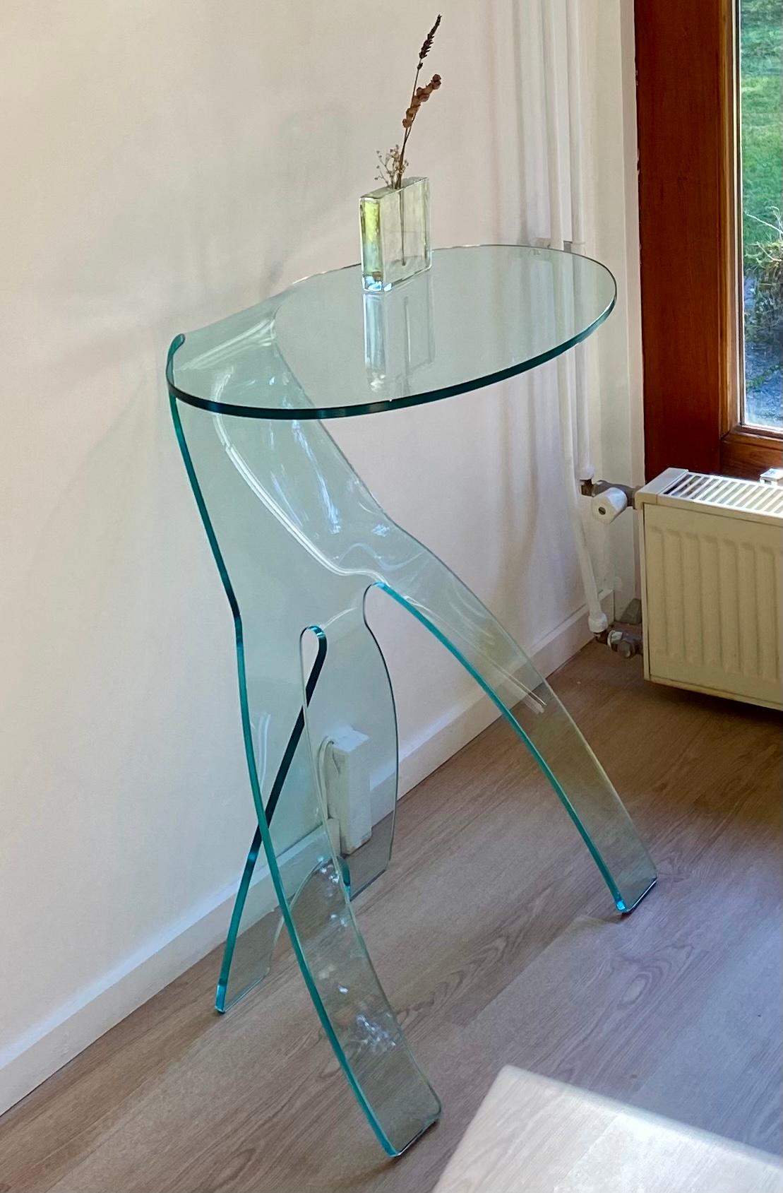 Mesa auxiliar de cristal FIAM Italia 'Grillo' de Vittorio Livi, ca. 1980s Posmoderno en venta
