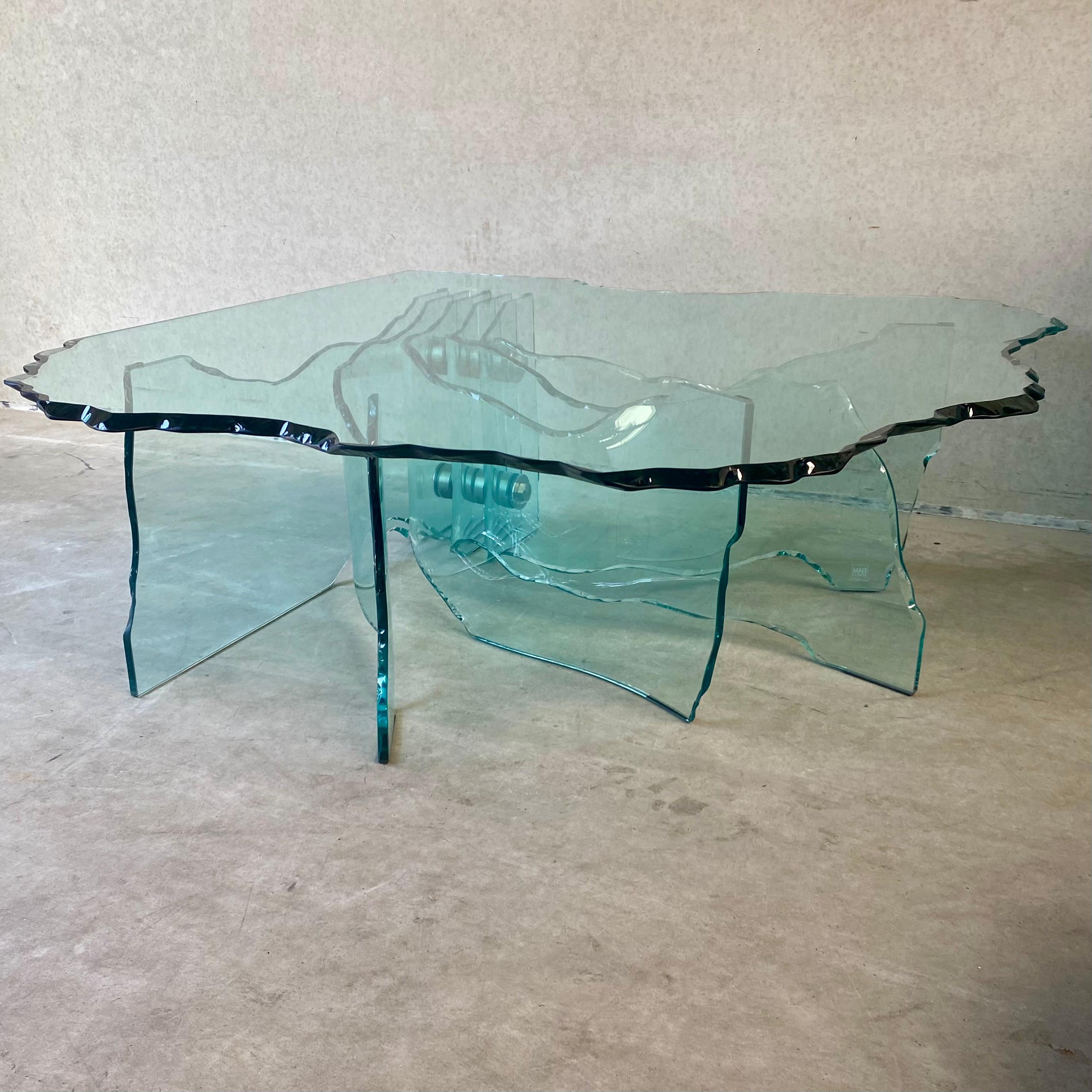 Fiam Italia Sculptural Hand Carved Glass Coffee Table by Danny Lane, Italy 1980 For Sale 6