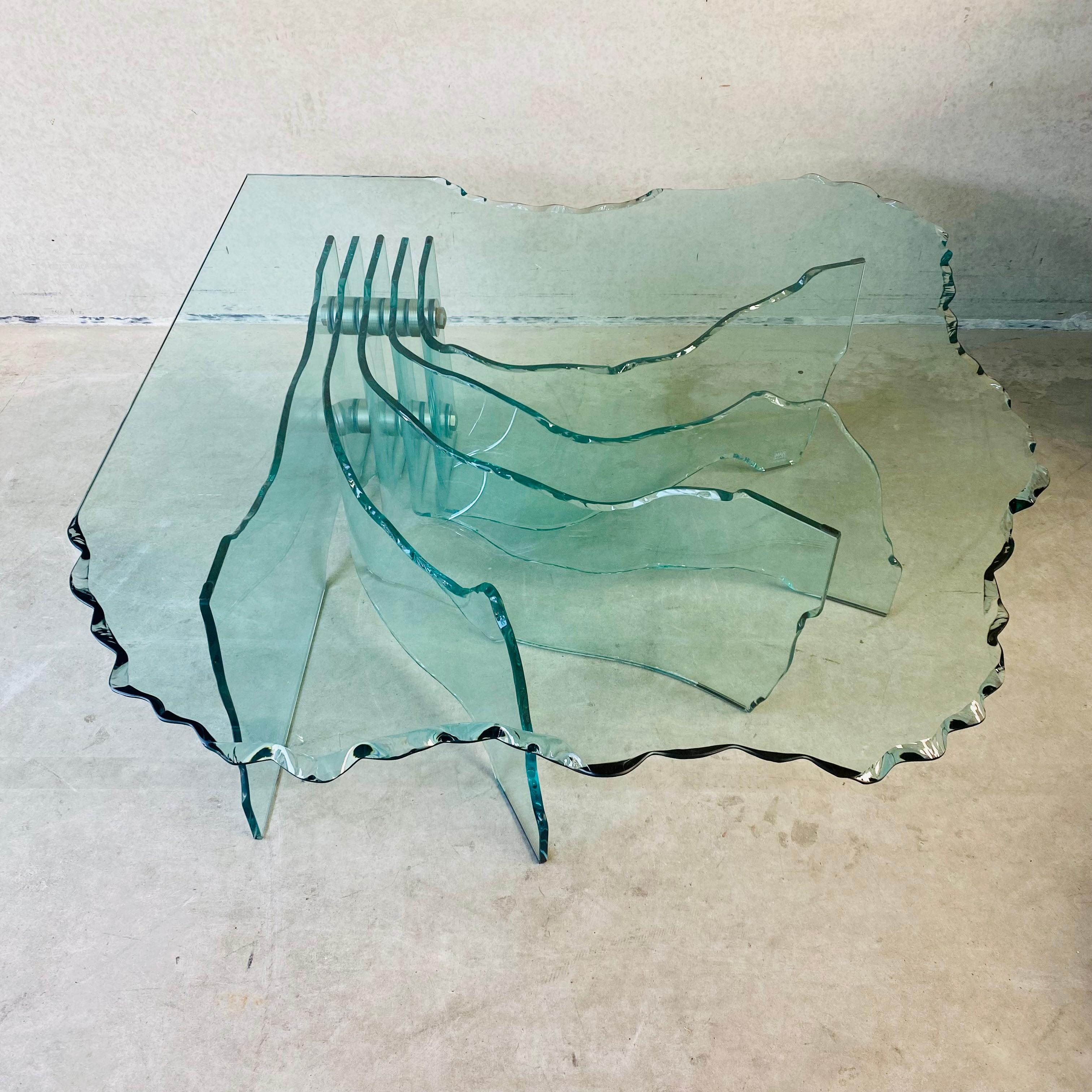 Fiam Italia Sculptural Hand Carved Glass Coffee Table by Danny Lane, Italy 1980 For Sale 8