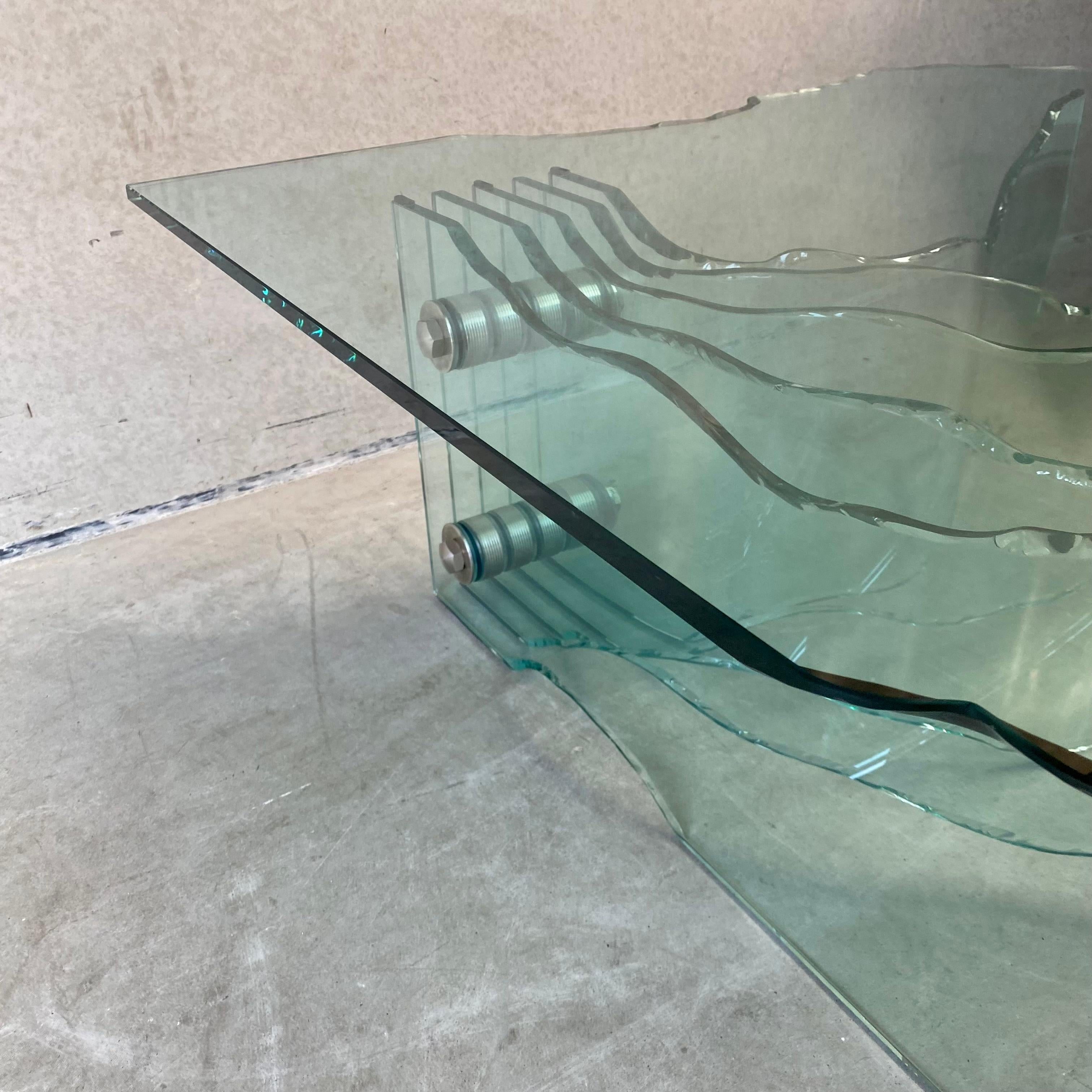 Fiam Italia Sculptural Hand Carved Glass Coffee Table by Danny Lane, Italy 1980 For Sale 10