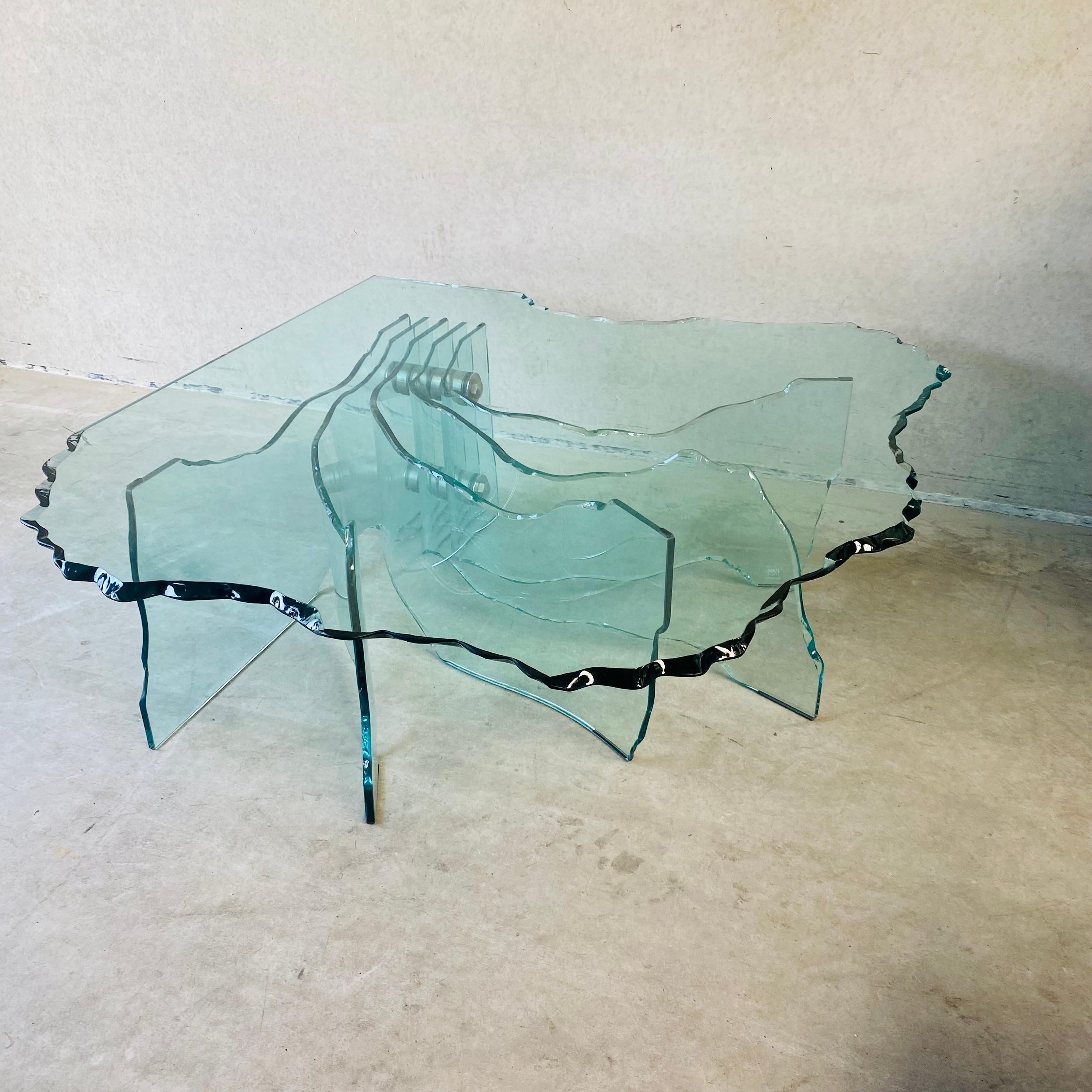 Italian Fiam Italia Sculptural Hand Carved Glass Coffee Table by Danny Lane, Italy 1980 For Sale