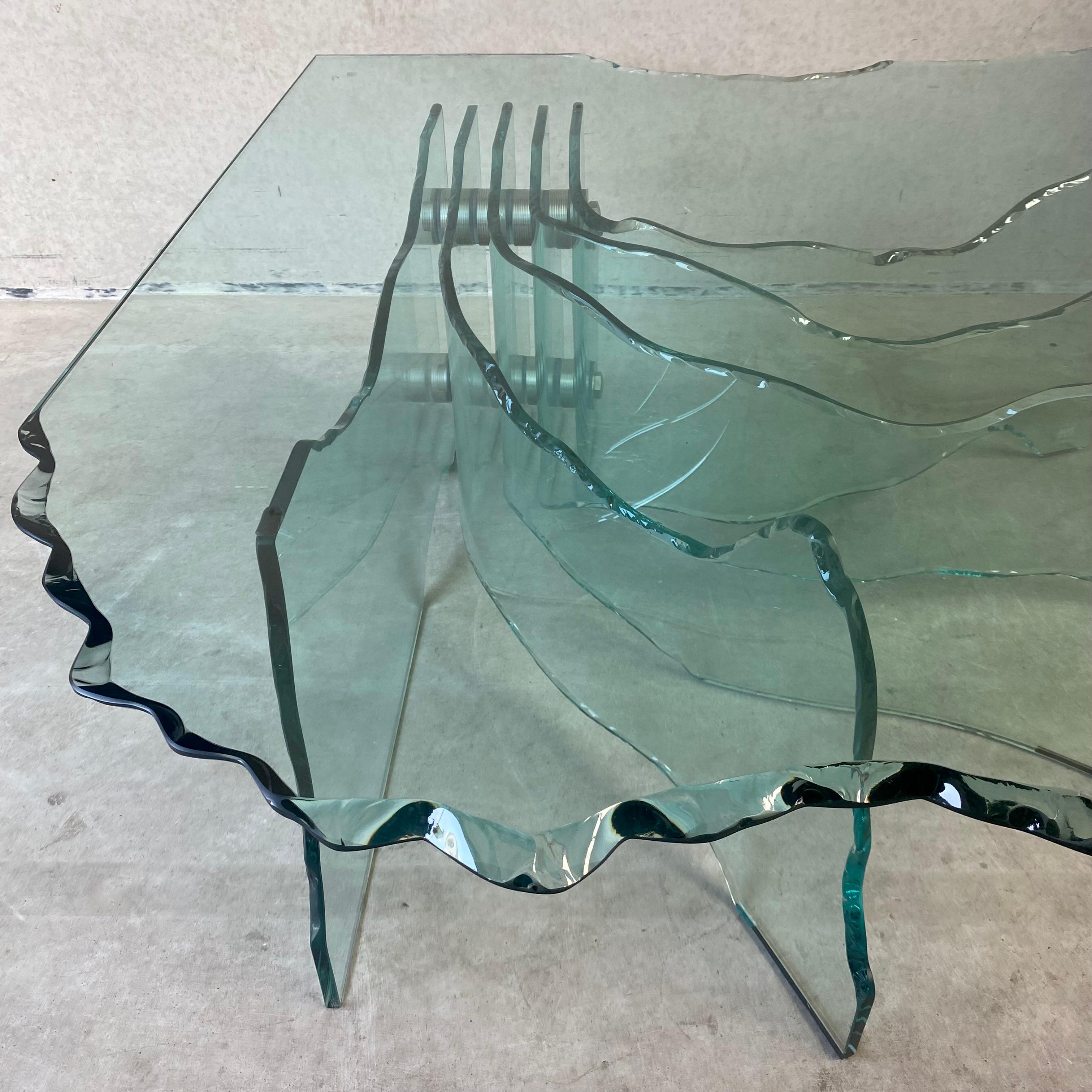Hand-Carved Fiam Italia Sculptural Hand Carved Glass Coffee Table by Danny Lane, Italy 1980 For Sale