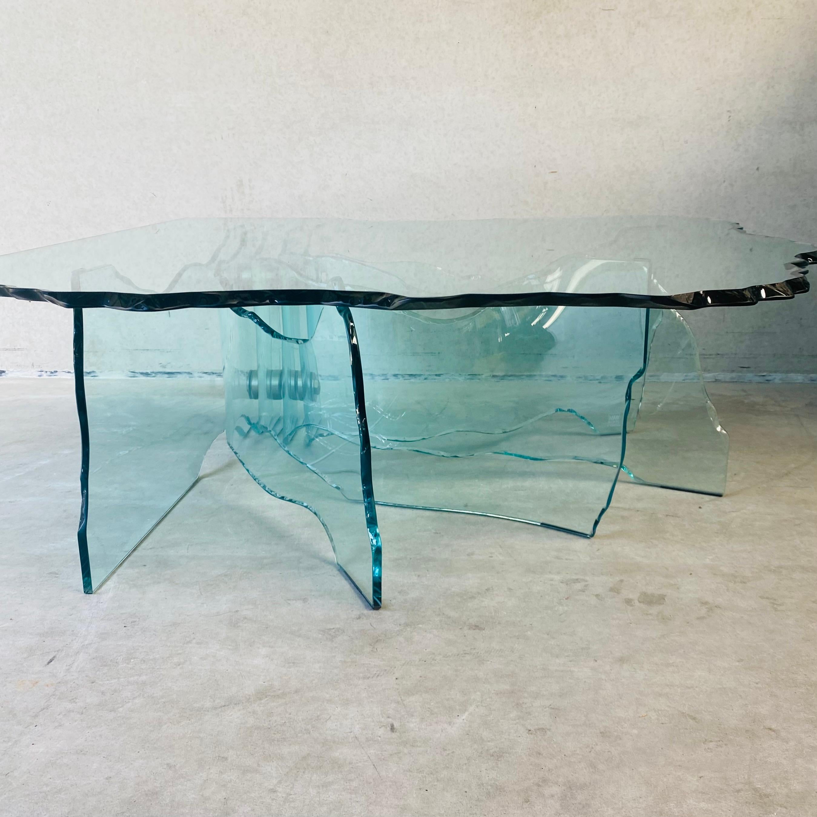 20th Century Fiam Italia Sculptural Hand Carved Glass Coffee Table by Danny Lane, Italy 1980 For Sale