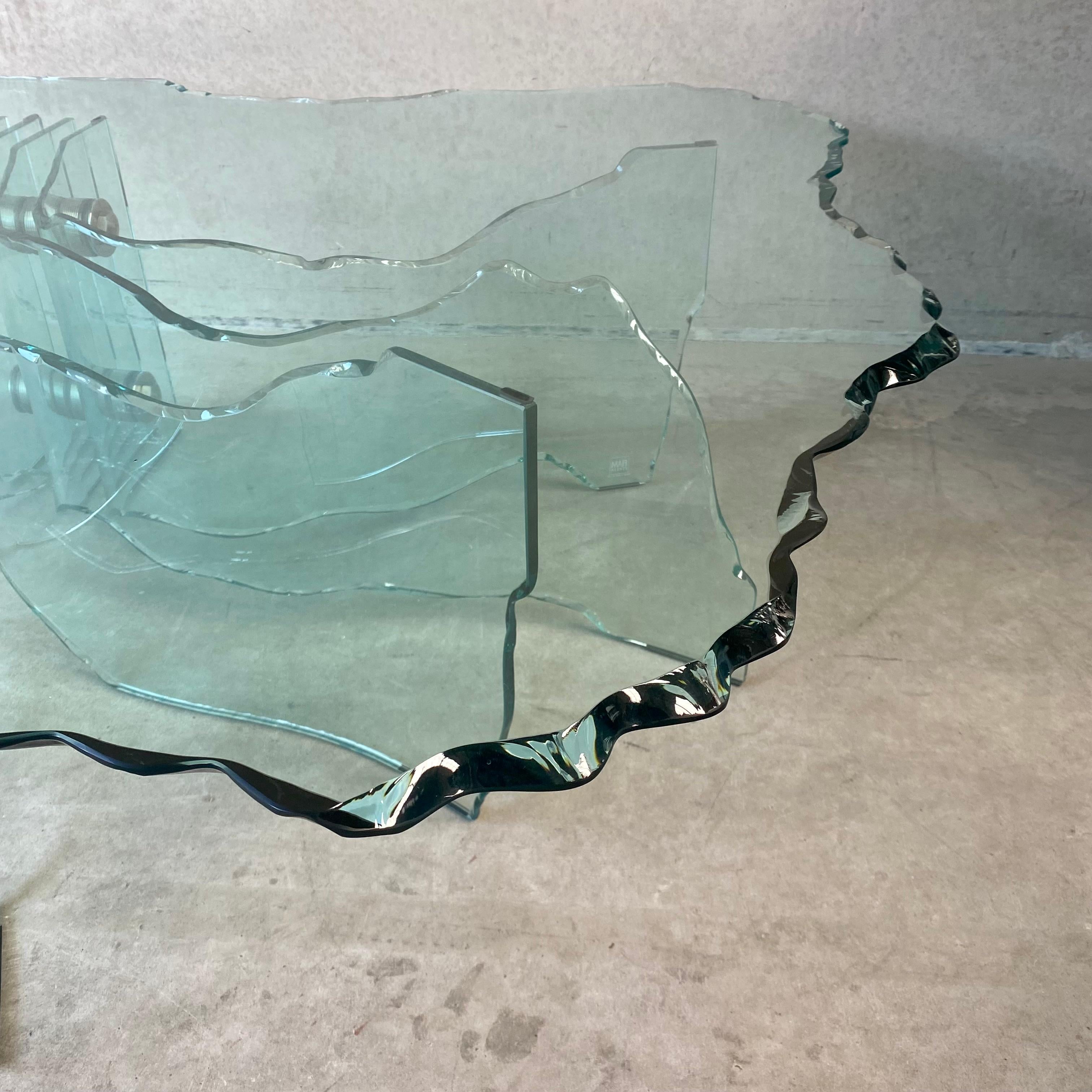 Metal Fiam Italia Sculptural Hand Carved Glass Coffee Table by Danny Lane, Italy 1980 For Sale