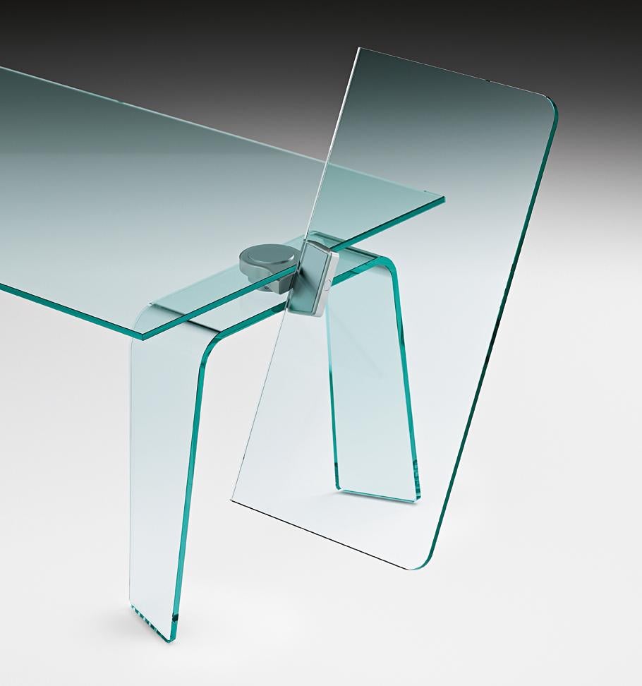 Modern Fiam Kayo KY/1610 Extendible Table in Tempered Glass, by Satyendra Pakhalé For Sale