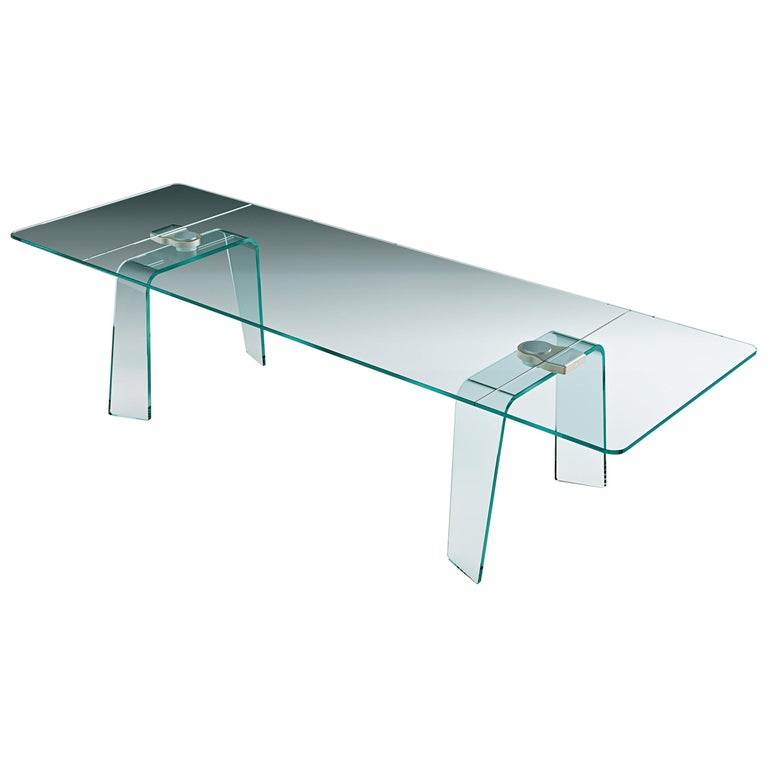 Fiam Kayo KY/209 Extendible Table in Tempered Glass, by Satyendra Pakhalé For Sale