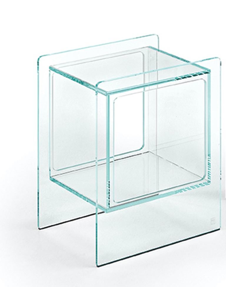 Fiam Magique Cubo MQC/3834 Bedside Table with Cube in Glass, by Studio Klass In New Condition For Sale In New York, NY