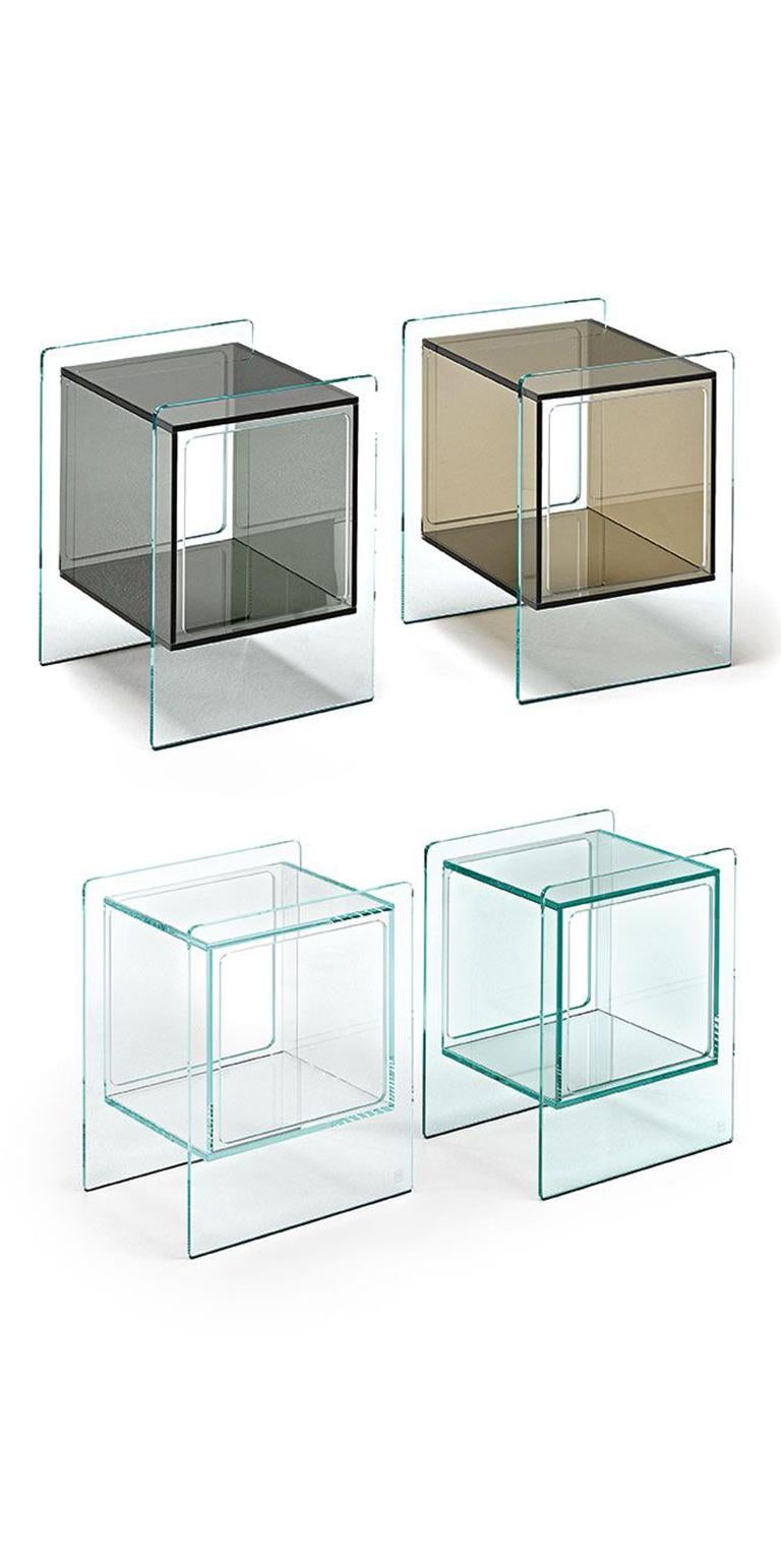Modern Fiam Magique Cubo MQC/3834XB Bedside Table in Glass with Cube, by Studio Klass For Sale