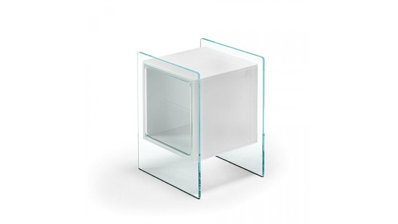 Italian Fiam Magique Cubo MQC/3834XB Bedside Table in Glass with Cube, by Studio Klass For Sale