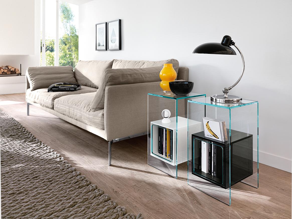 Italian Fiam Magique MQ/32XB Coffee Table in Glass with Opal White Cube, by Studio Klass For Sale