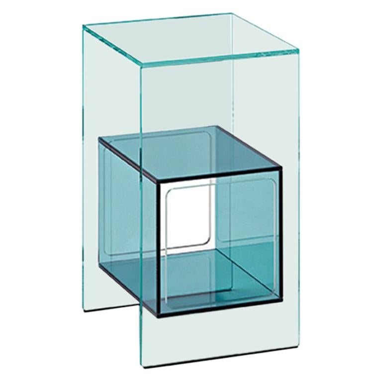 Fiam Magique MQ/32XBL Coffee Table in Glass with Blue Cube, by Studio Klass