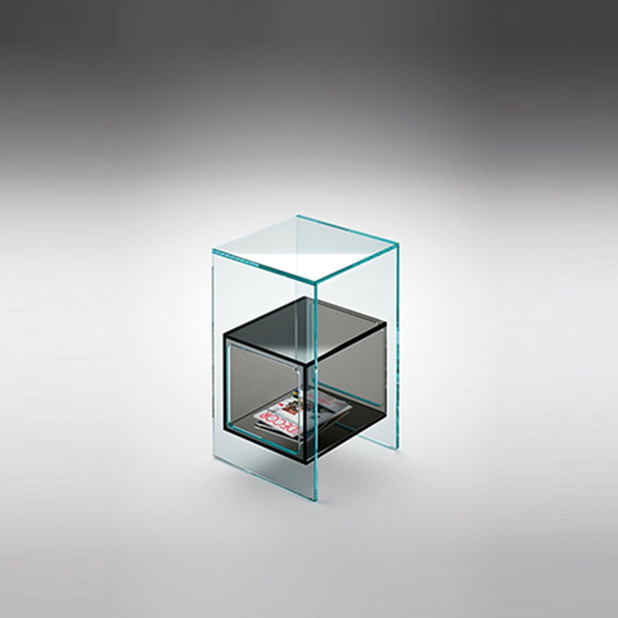 Modern Fiam Magique MQ/32XG Coffee Table in Glass with Smoke Grey Cube, by Studio Klass For Sale