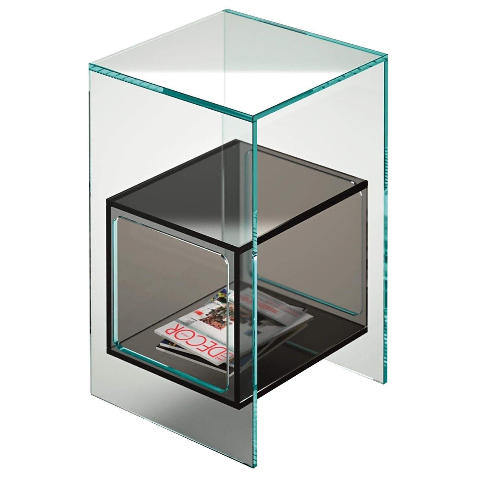 Fiam Magique MQ/32XG Coffee Table in Glass with Smoke Grey Cube, by Studio Klass For Sale