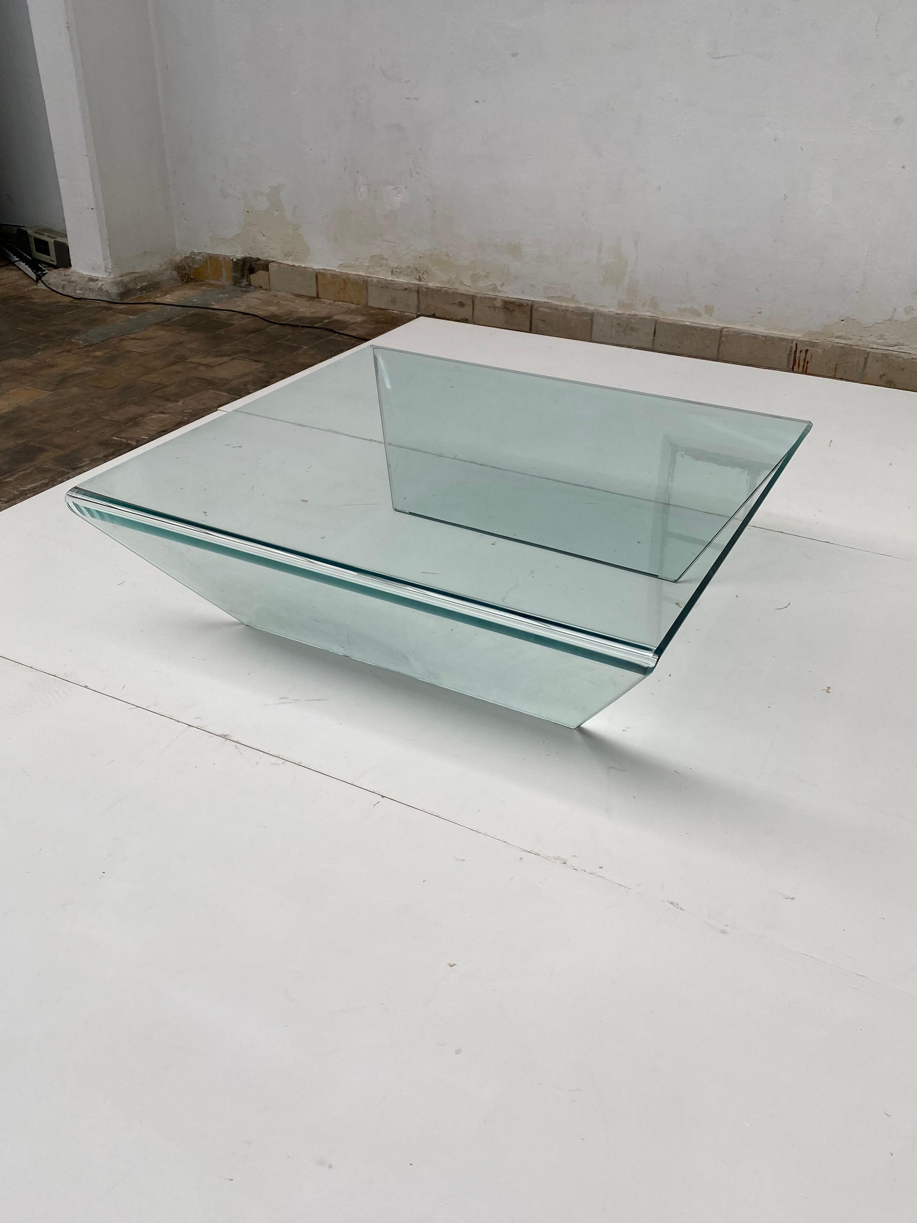 Fiam Minimal Design Tempered Glass Coffee Table Italy, 1980s 2