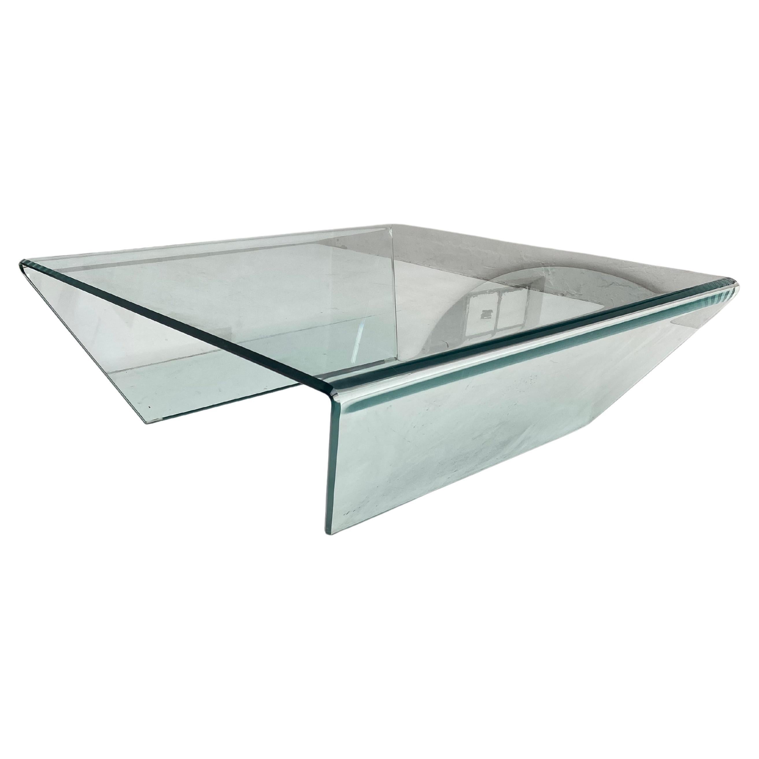 Fiam Minimal Design Tempered Glass Coffee Table Italy, 1980s