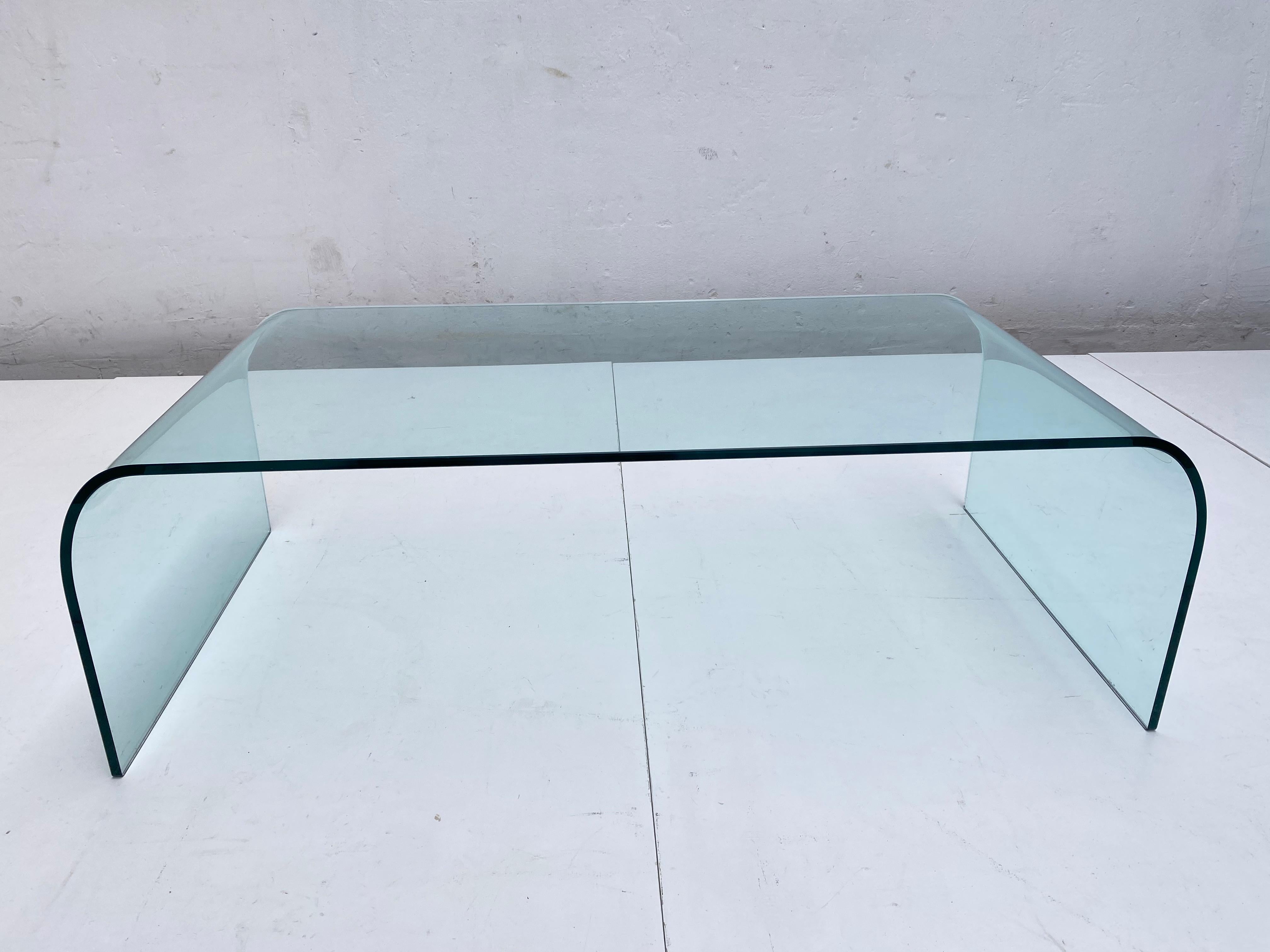 Fiam Ponte 0120 Coffee Table in Thick Curved Glass, by Angelo Cortesi Italy 1980 1